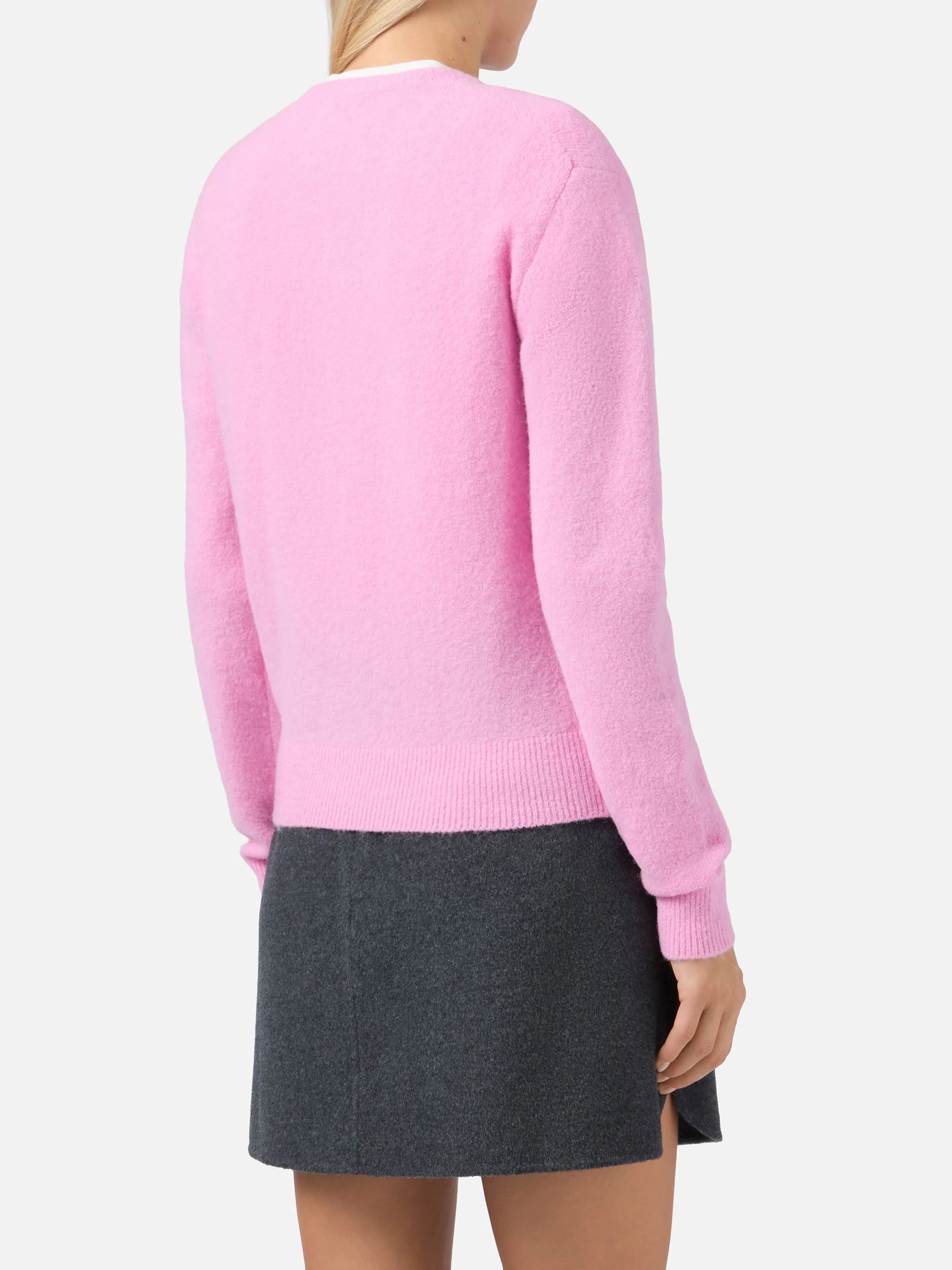 New Queen stretch sweater in merino-wool and alpaca blend in pink with Best Mum jacquard - Image 4