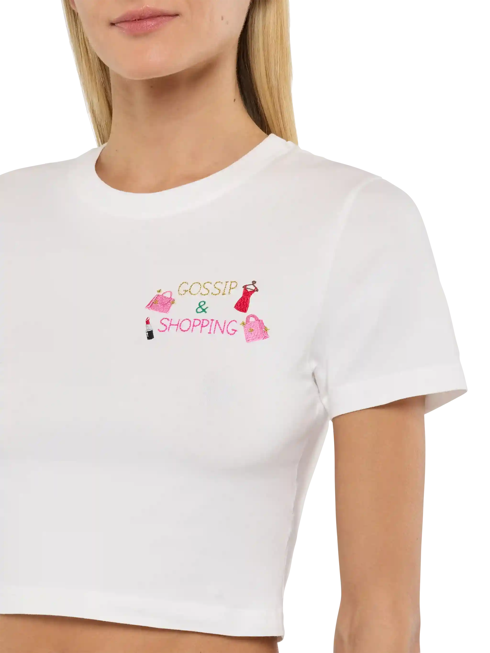 Nives cotton t-shirt with Gossip $ Shopping embroidery