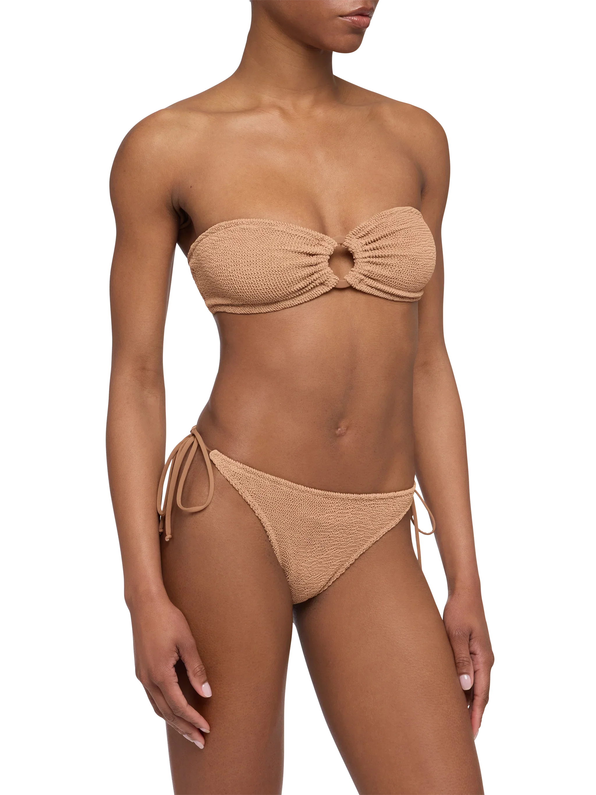 Yulia Norah caramel brown crinkle bikini with bandeau top and cheekiest briefs - Image 2