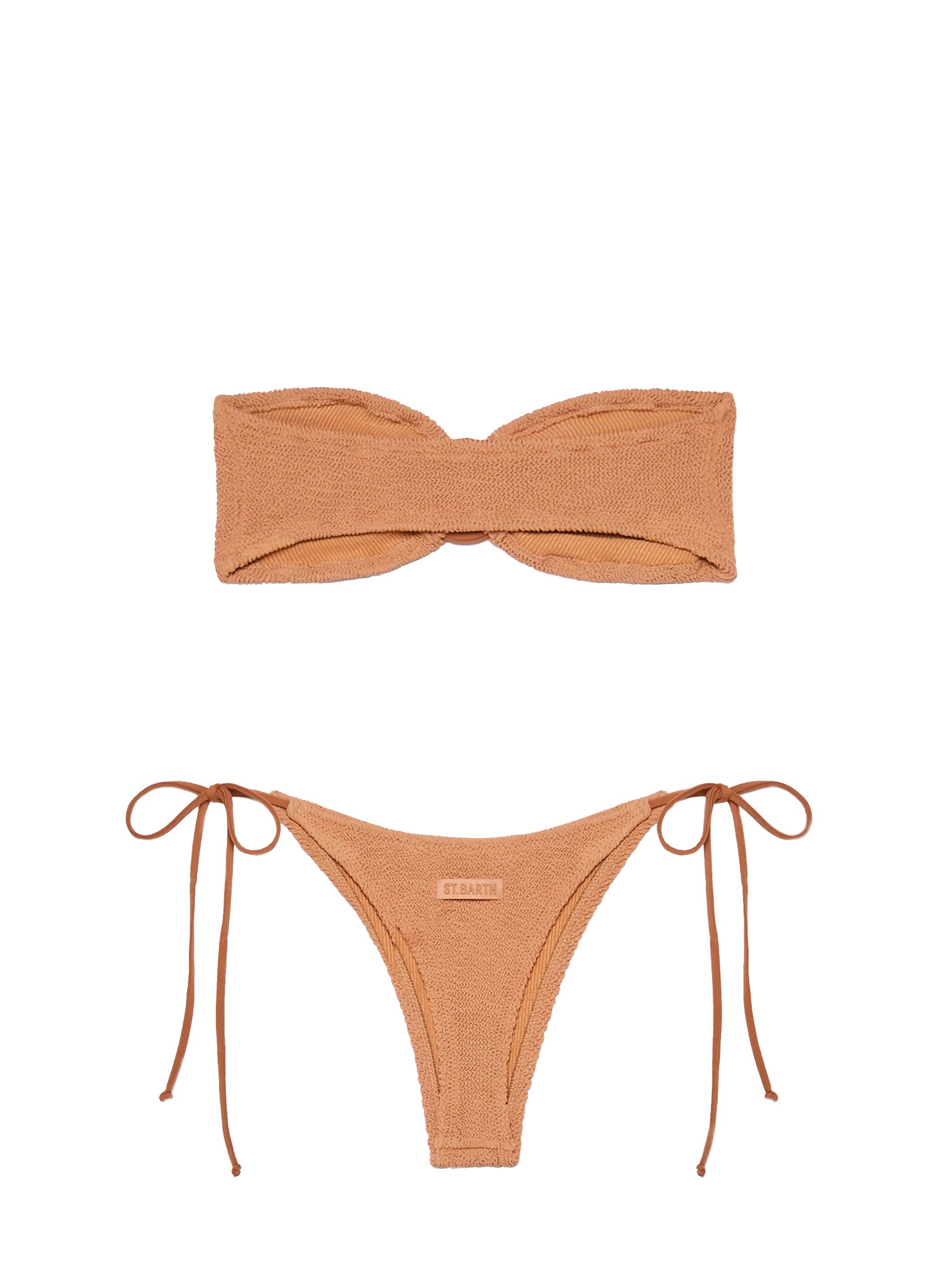 Yulia Norah caramel brown crinkle bikini with bandeau top and cheekiest briefs - Image 3