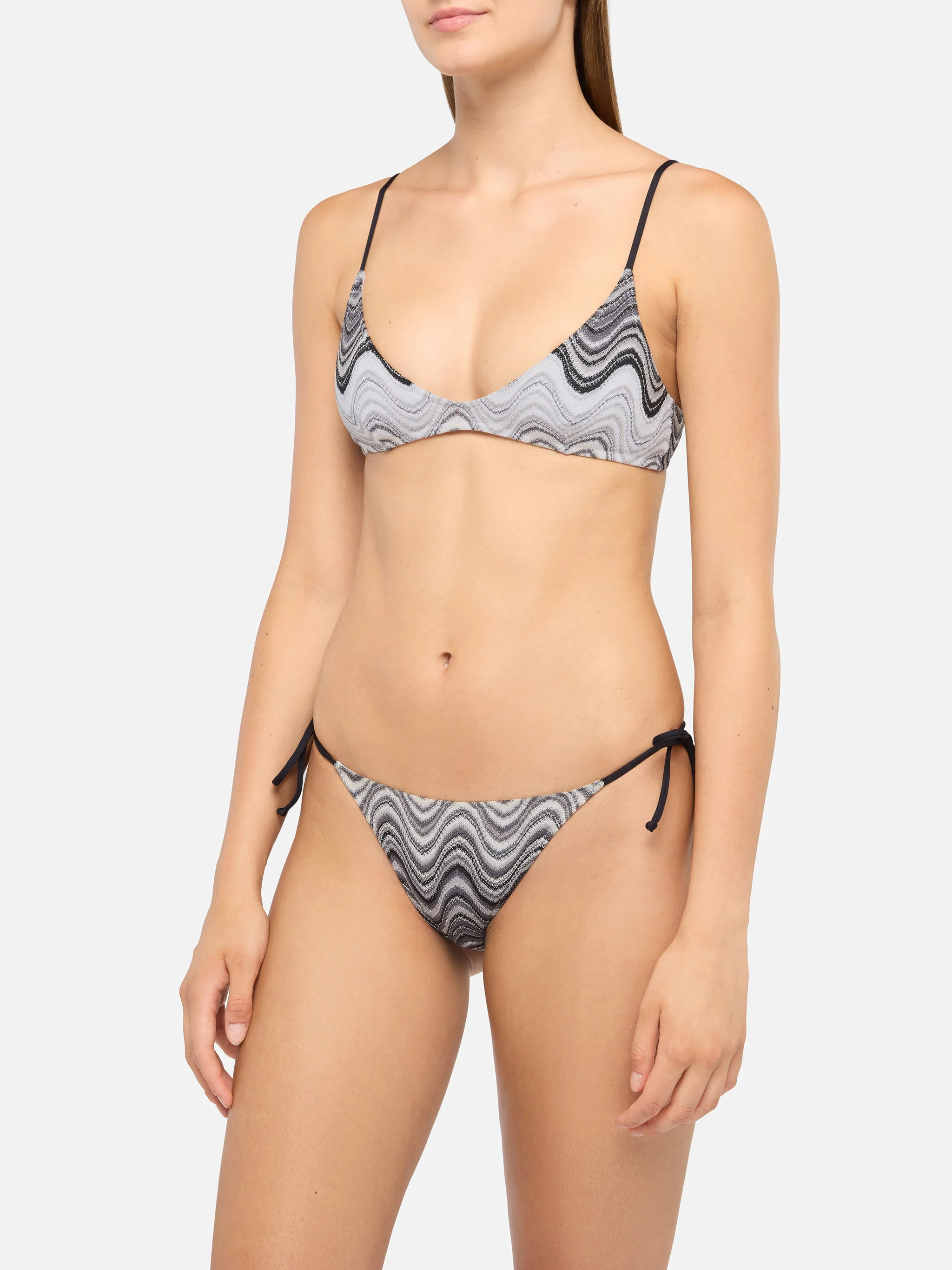 Paloma Norah deep neck bralette bikini in Rachel knit with wave pattern in brown - Image 2