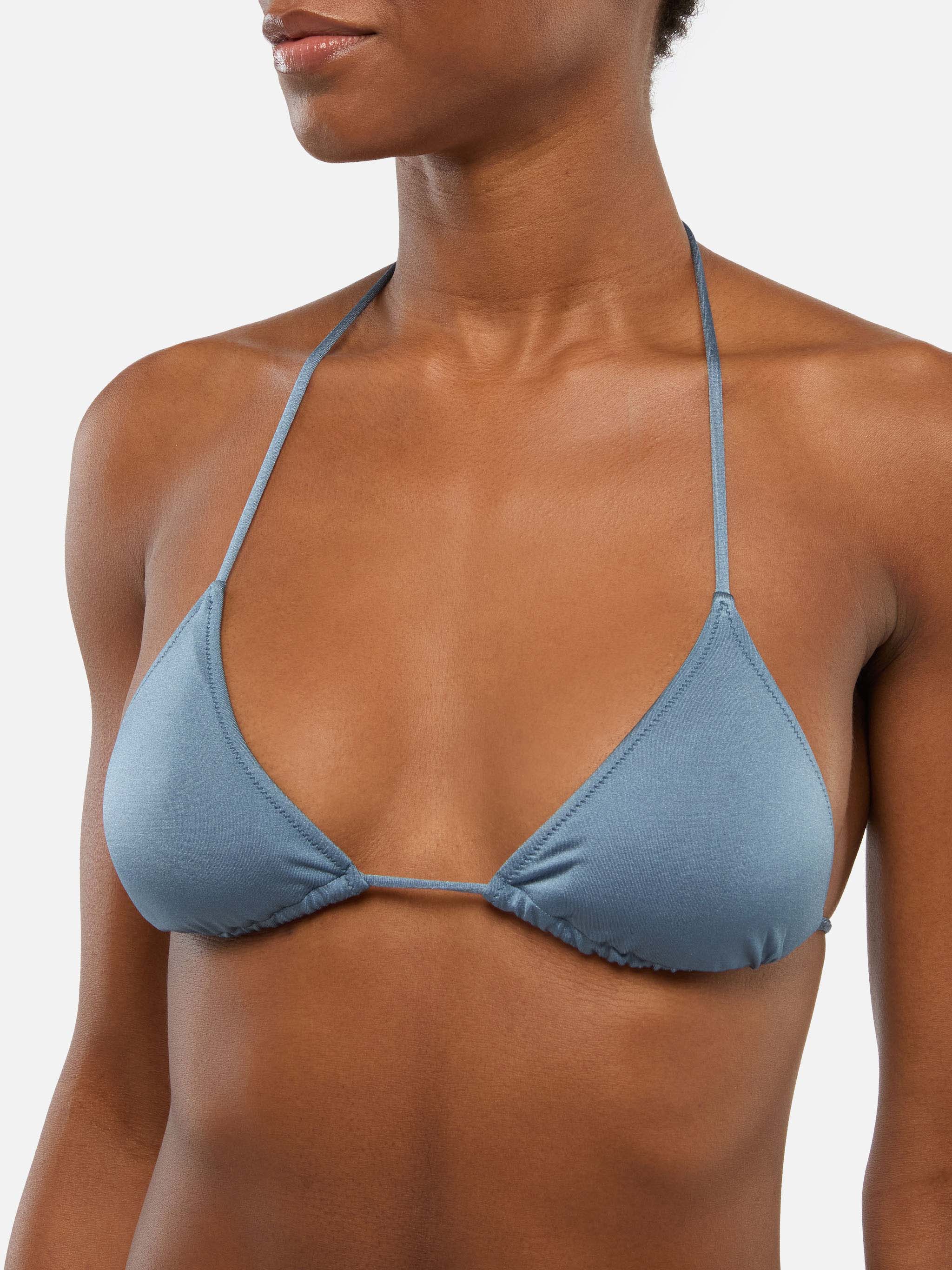 Leah Norah triangle bikini in shimmer sky blue - Image 3