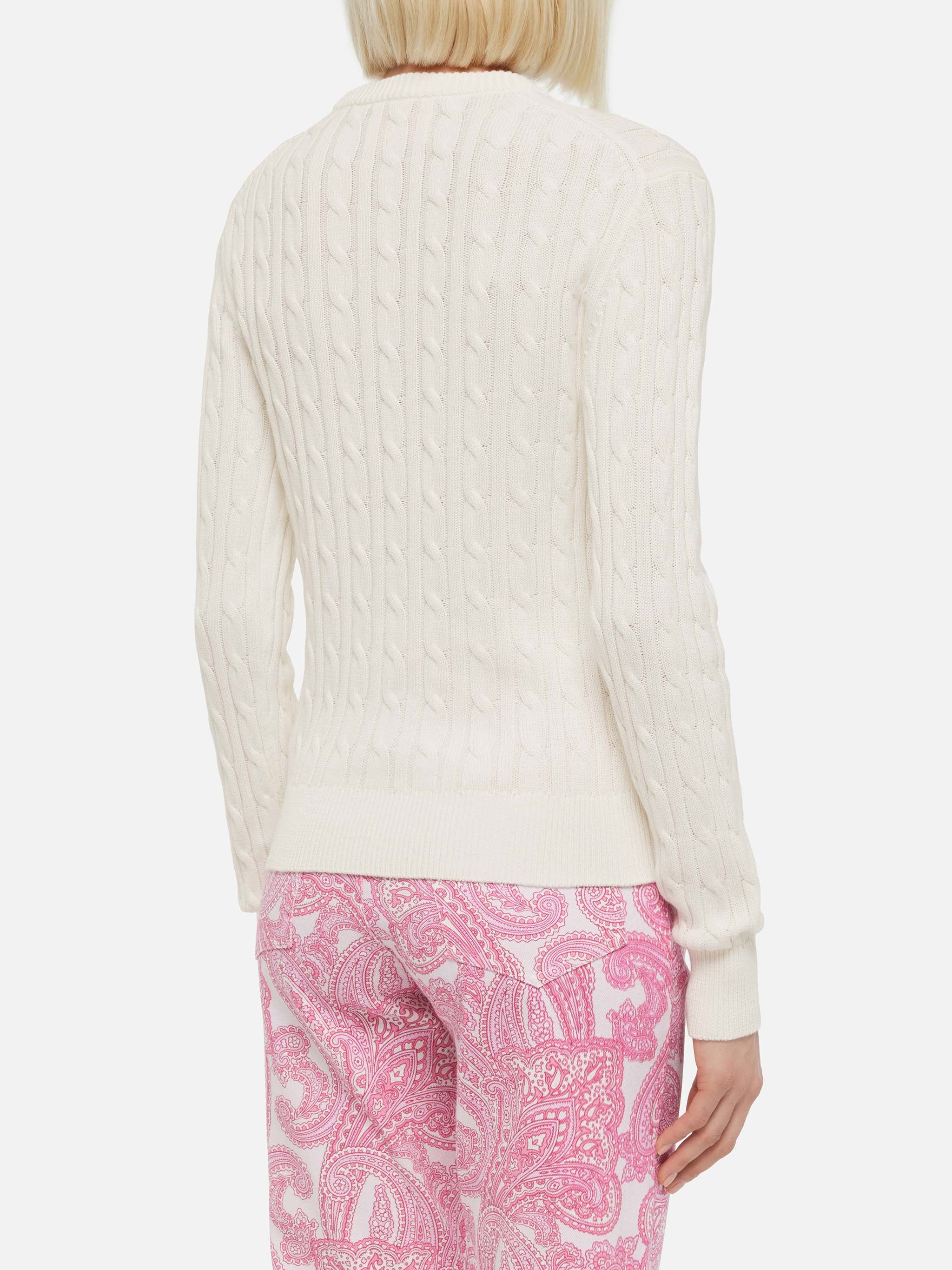 Off-white cotton cable knit sweater New Queen - Image 3