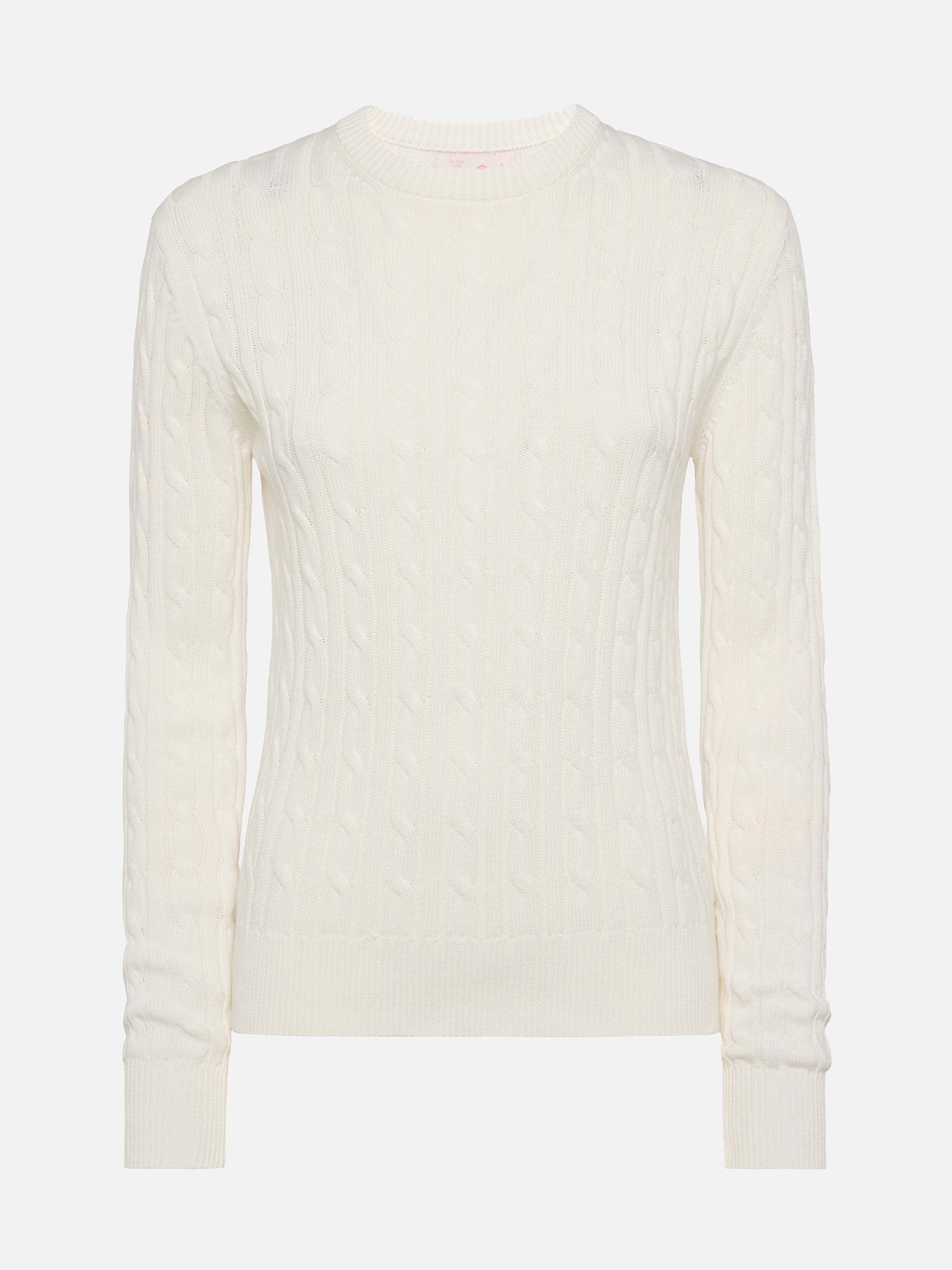 Off-white cotton cable knit sweater New Queen - Image 4