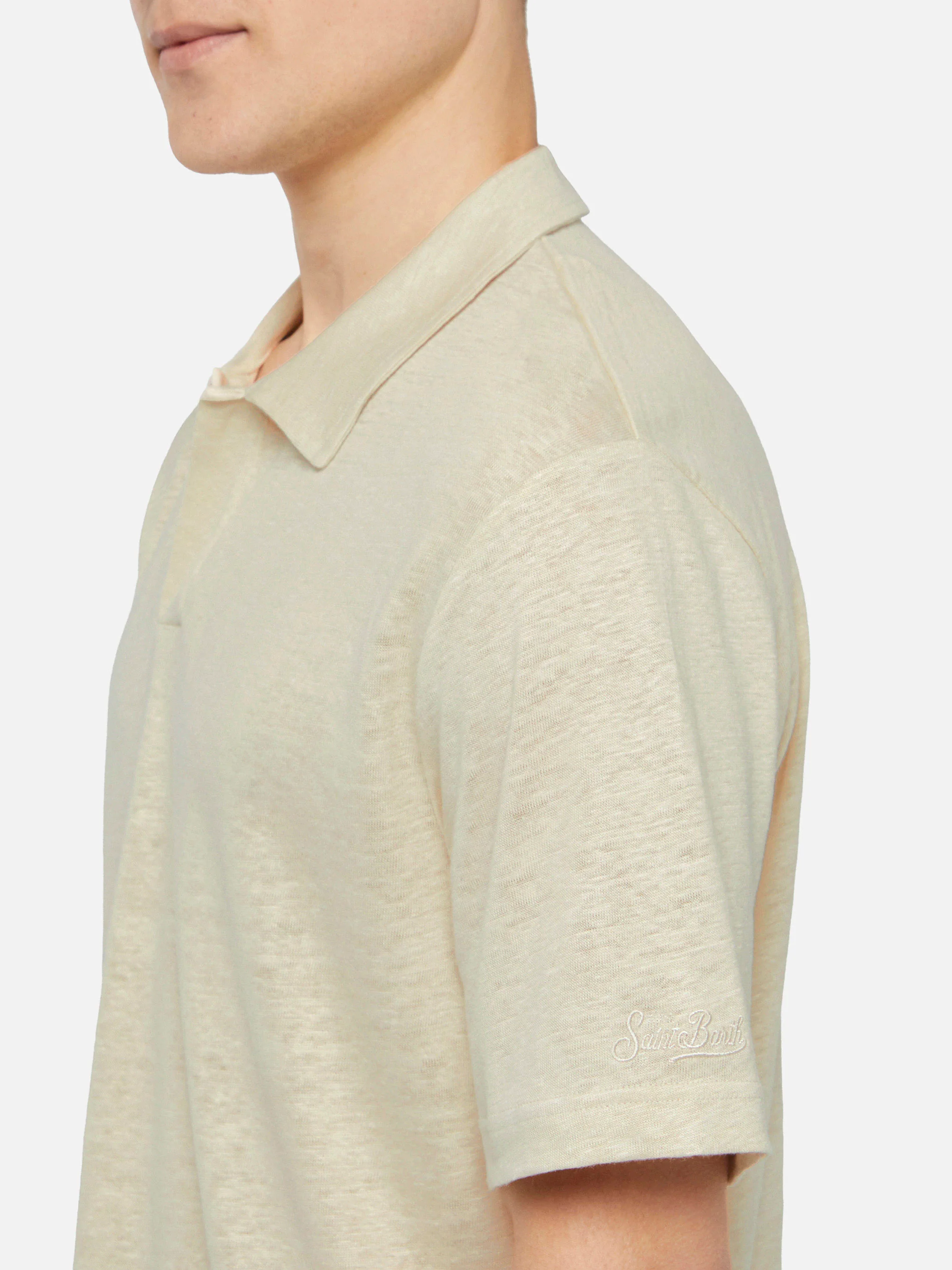 Off-white linen buttonless polo shirt Fraser - Image 2