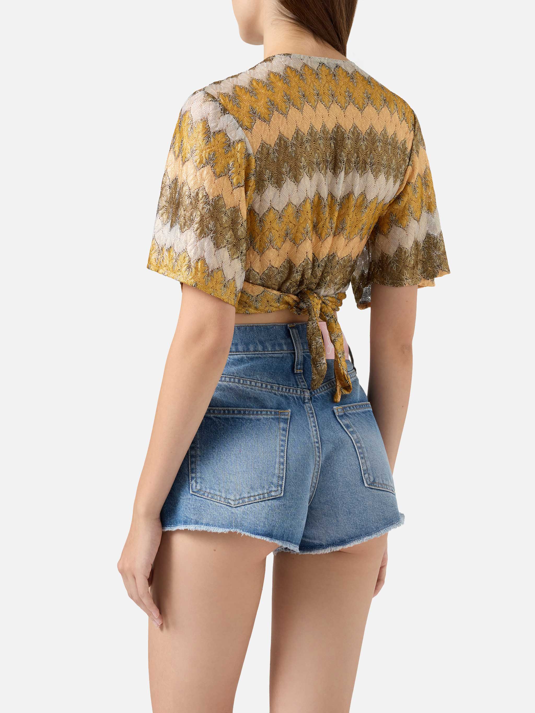 Opened v-neck blouse Angelina in raschel fabric - Image 3