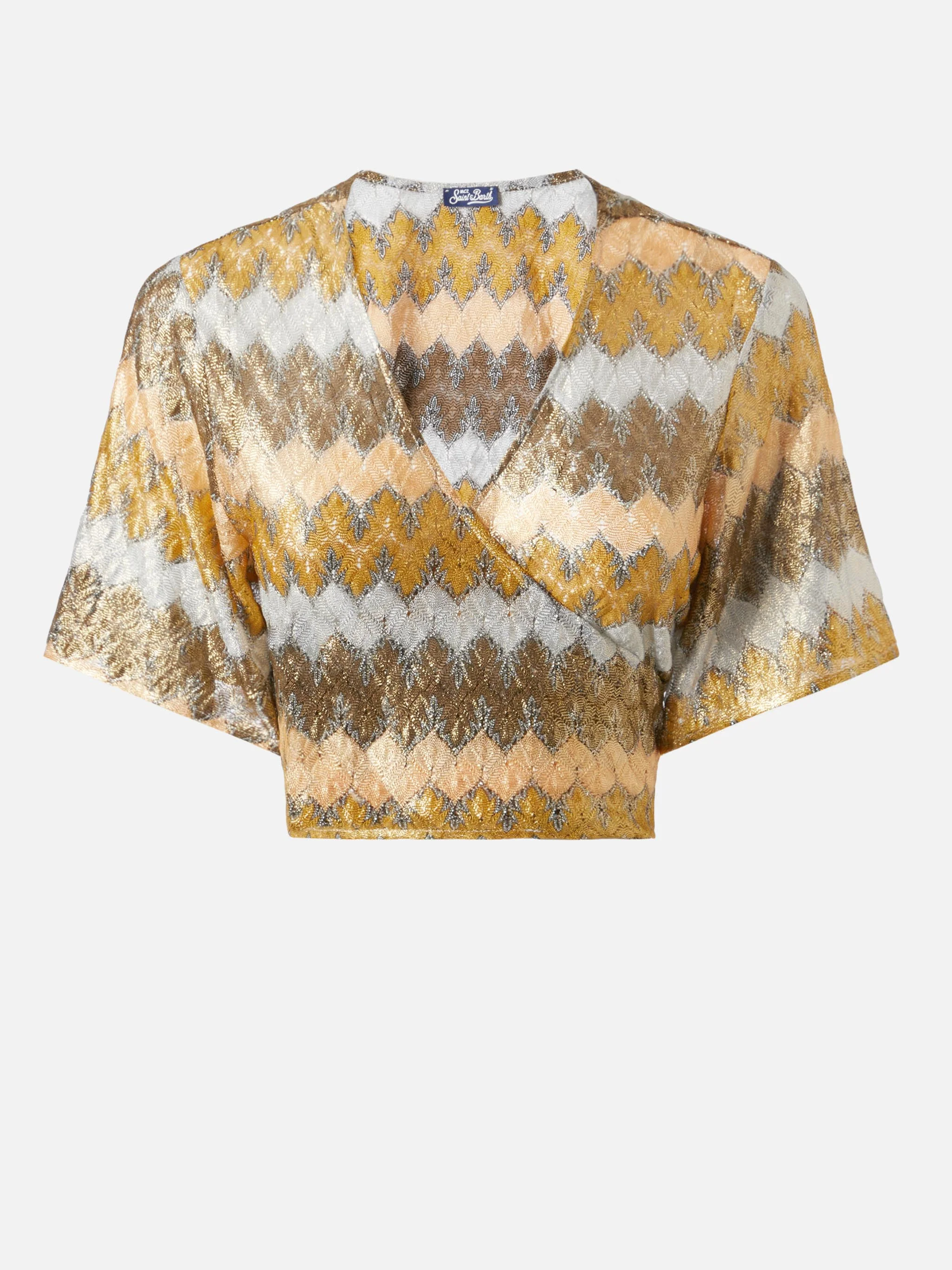 Opened v-neck blouse Angelina in raschel fabric - Image 4