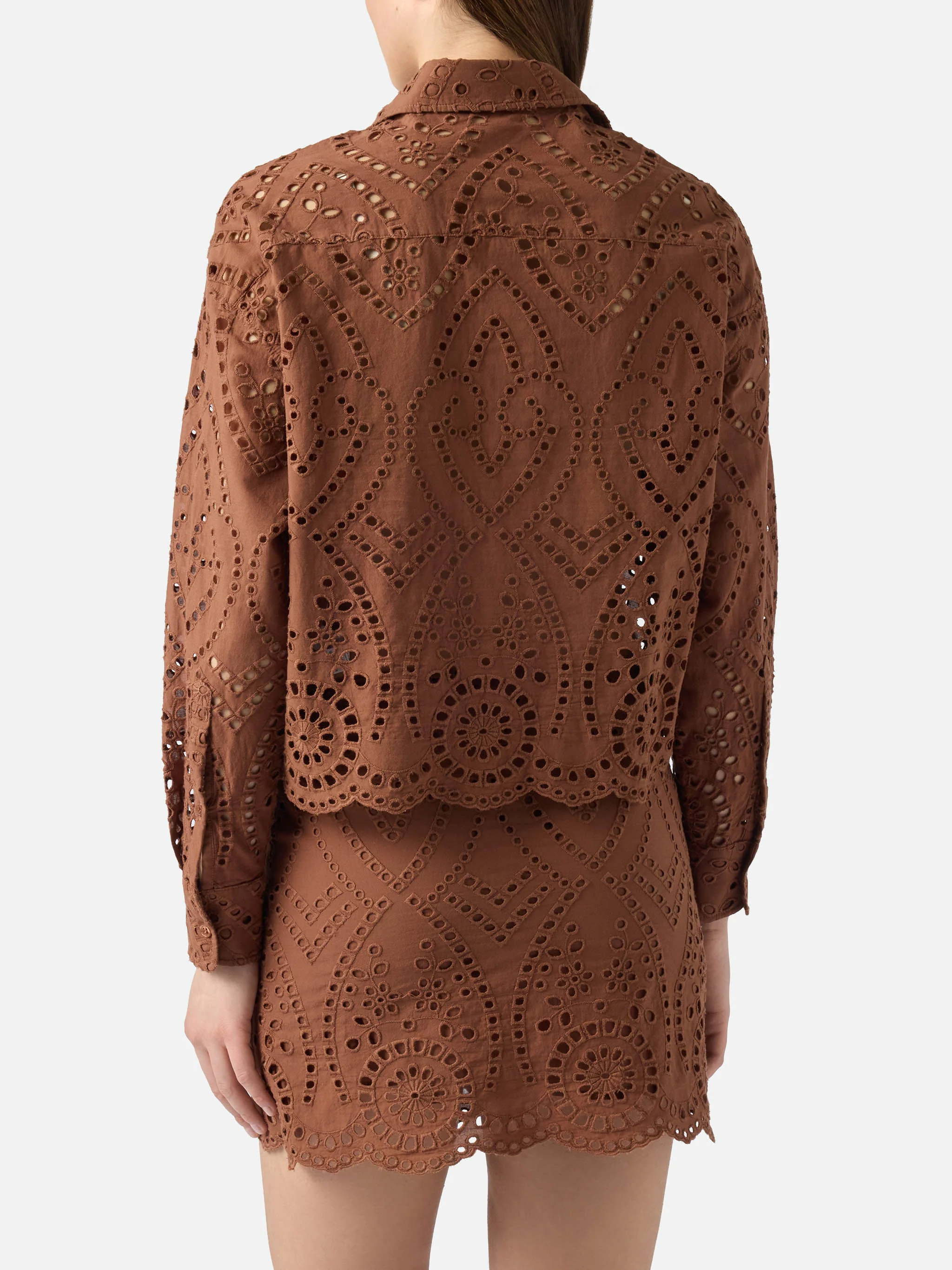 Oriane cropped sangallo cotton shirt in brown - Image 3