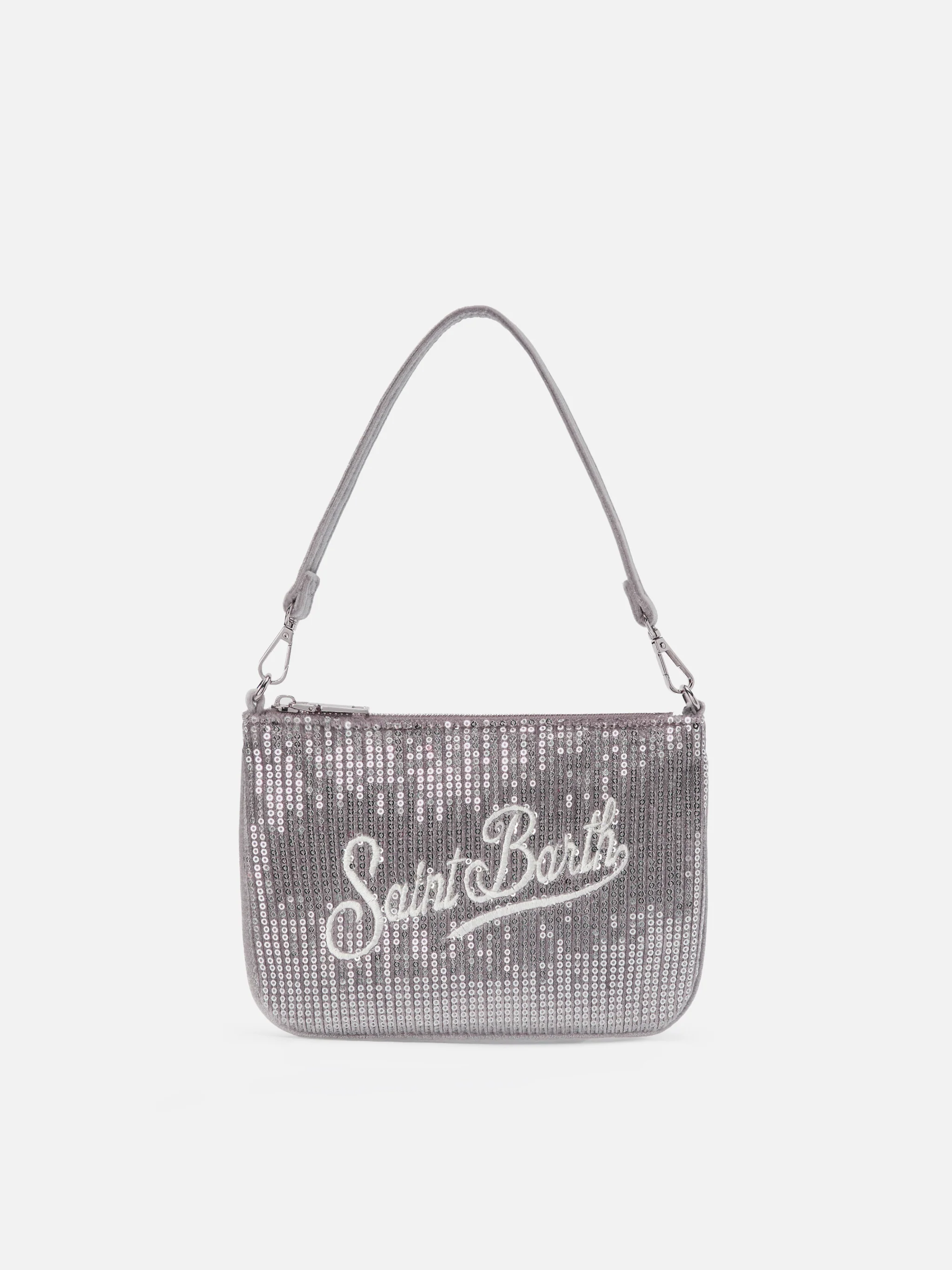Parisienne Mini Shoulder Bag in gray velvet with sequins