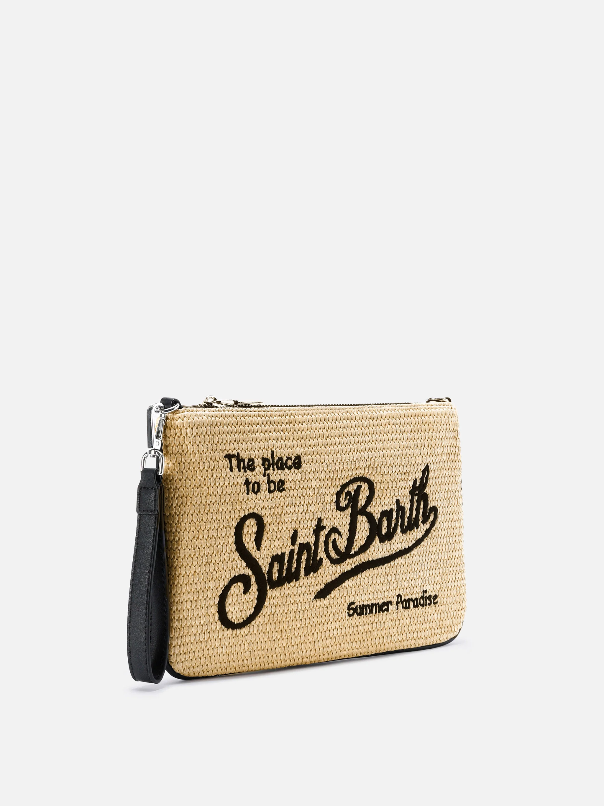 Parisienne solid color pouch with embroidered black logo and removable strap - Image 3