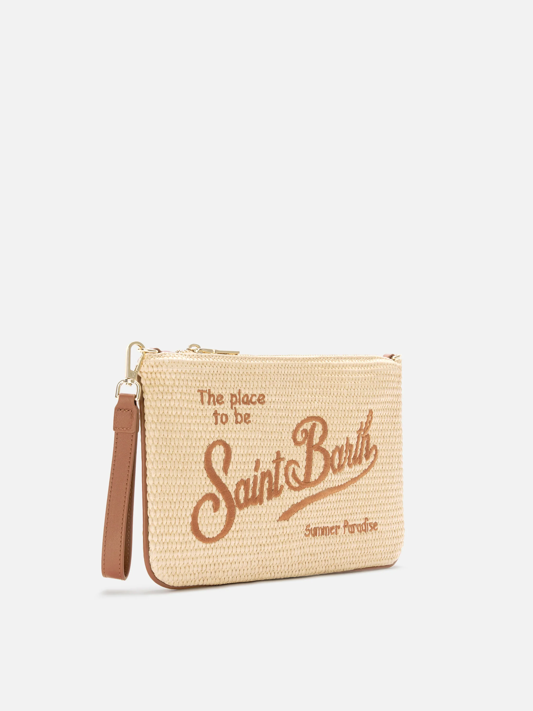 Parisienne solid color pouch with embroidered brown logo and removable strap - Image 3