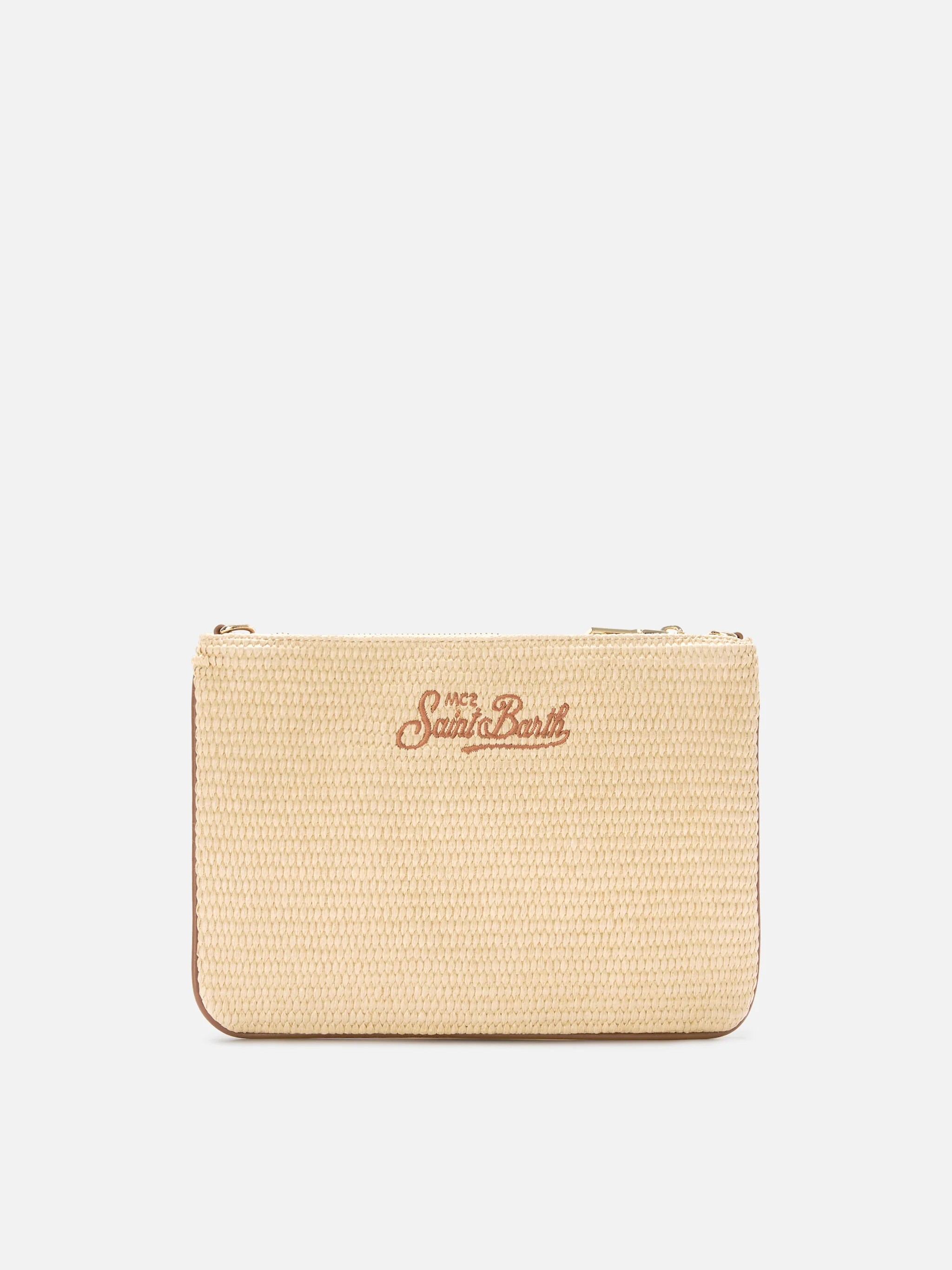 Parisienne solid color pouch with embroidered brown logo and removable strap - Image 4