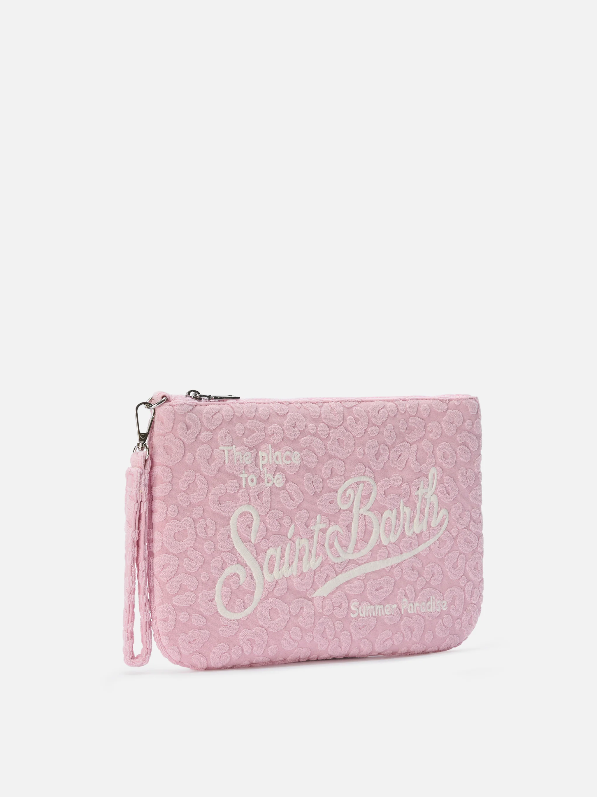 Parisienne Sponge terry-effect pouch with embossed leopard pattern and removable strap - Image 2