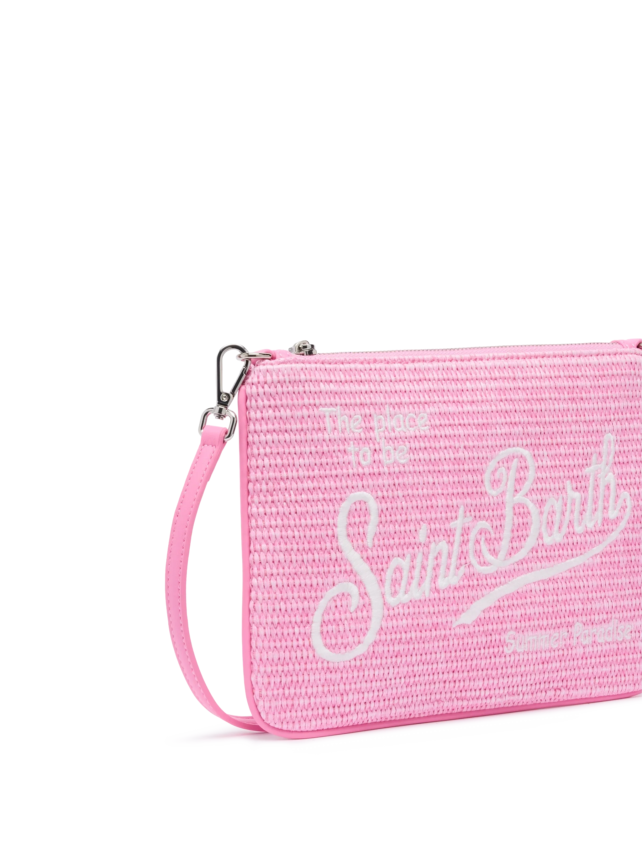 Parisienne Straw effect pouch bag with embroidered logo - Image 3
