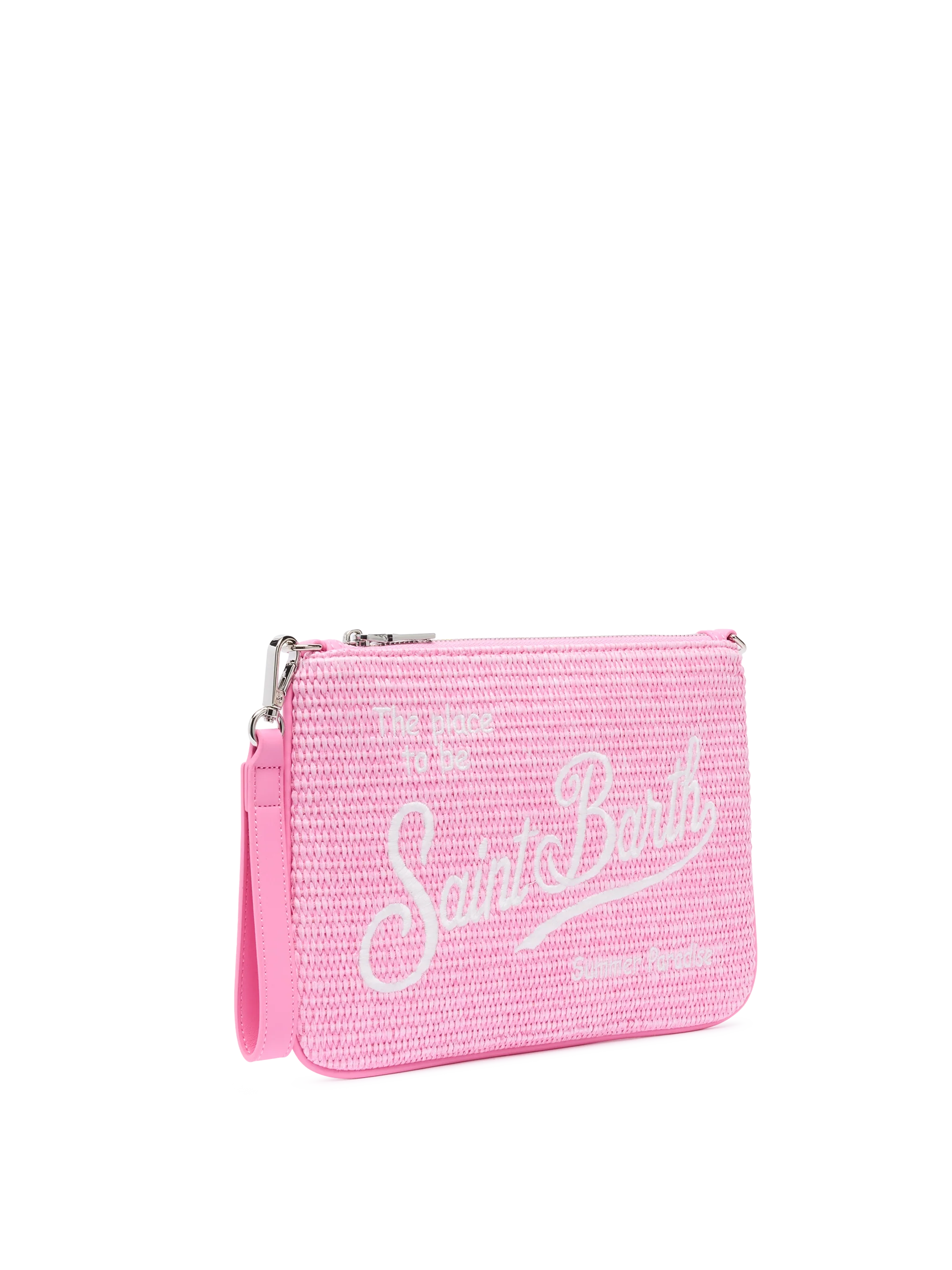 Parisienne Straw effect pouch bag with embroidered logo - Image 4