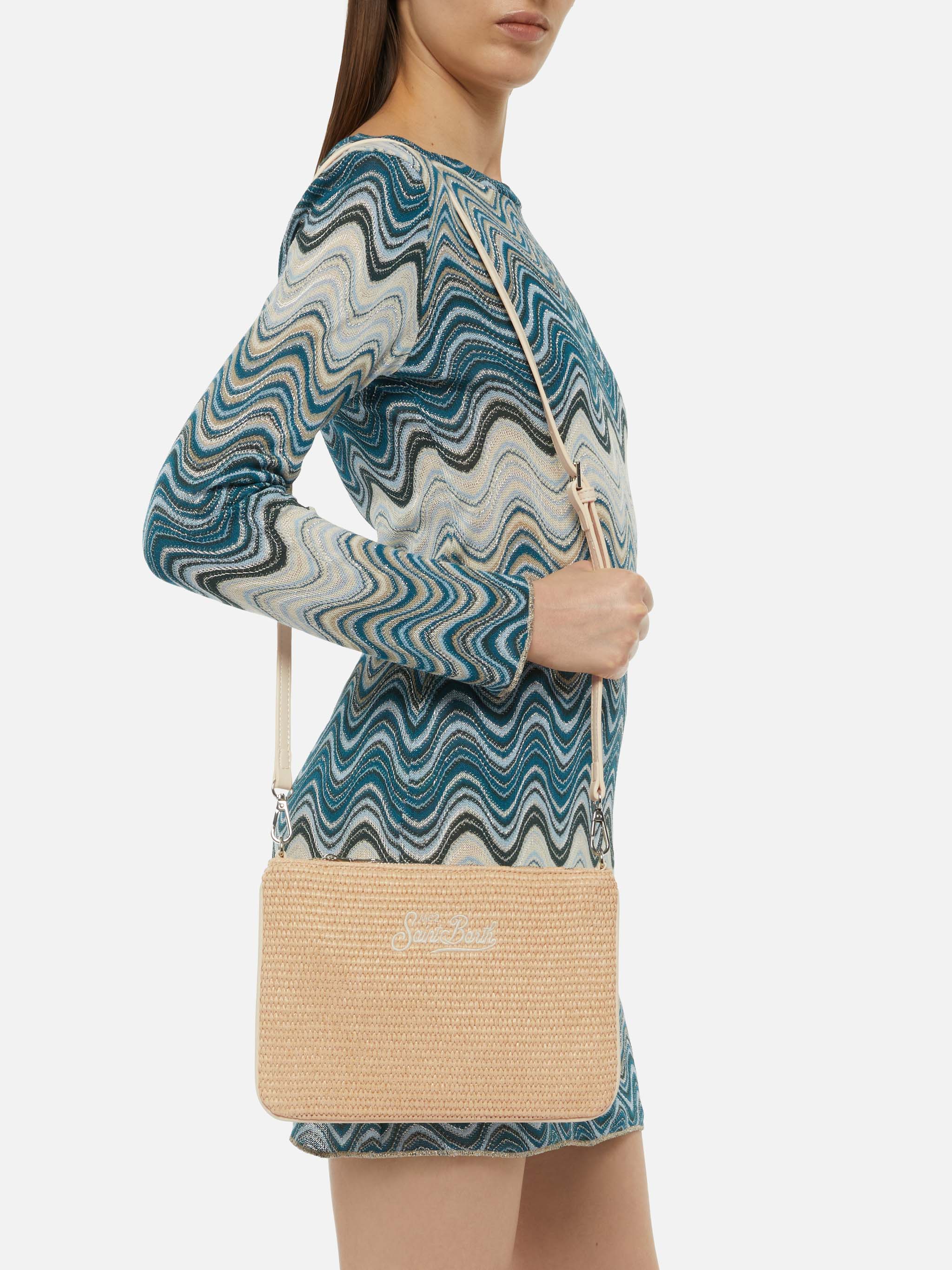 Parisienne Straw effect pouch bag with embroidered logo - Image 2
