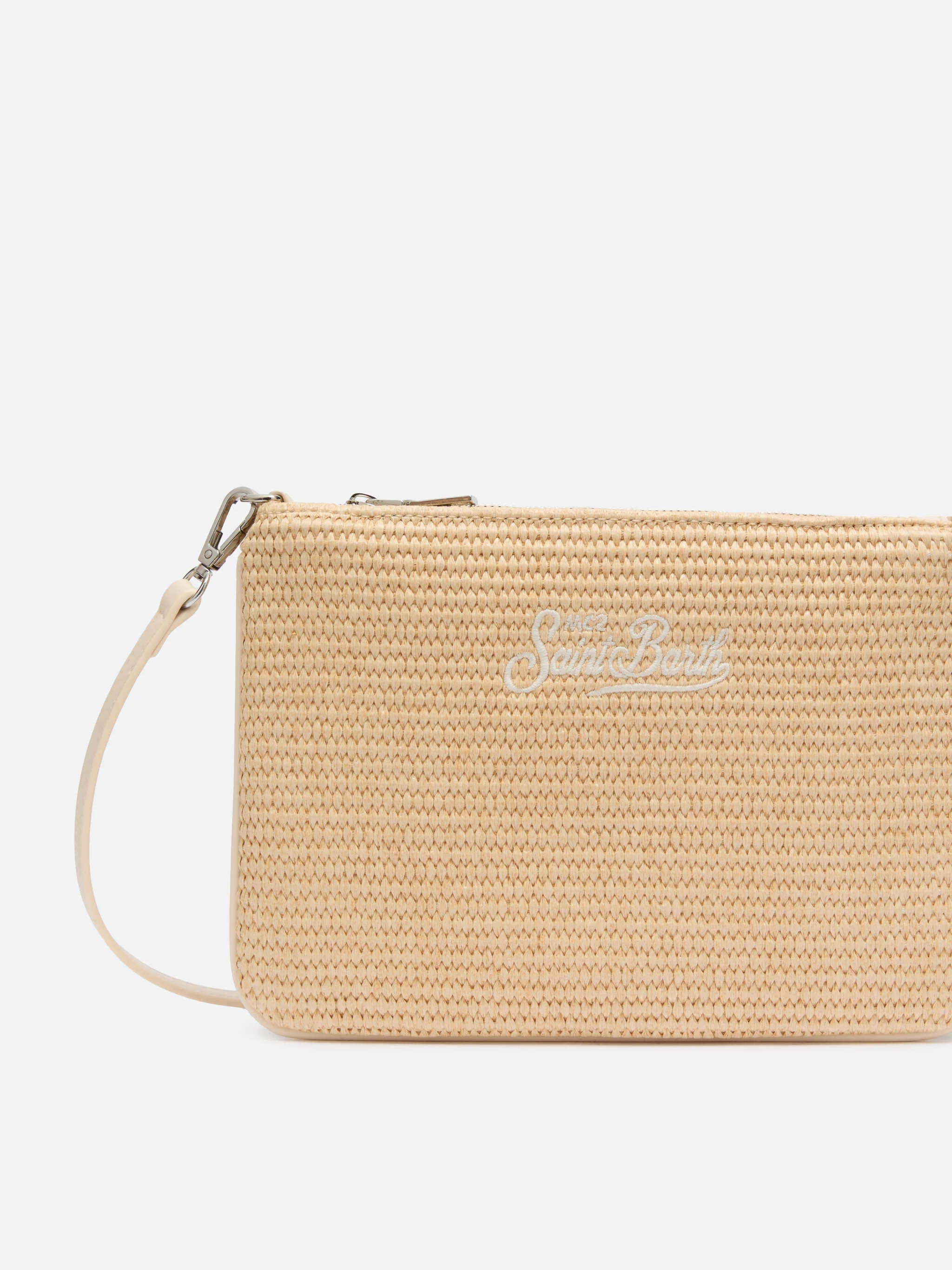 Parisienne Straw effect pouch bag with embroidered logo - Image 3