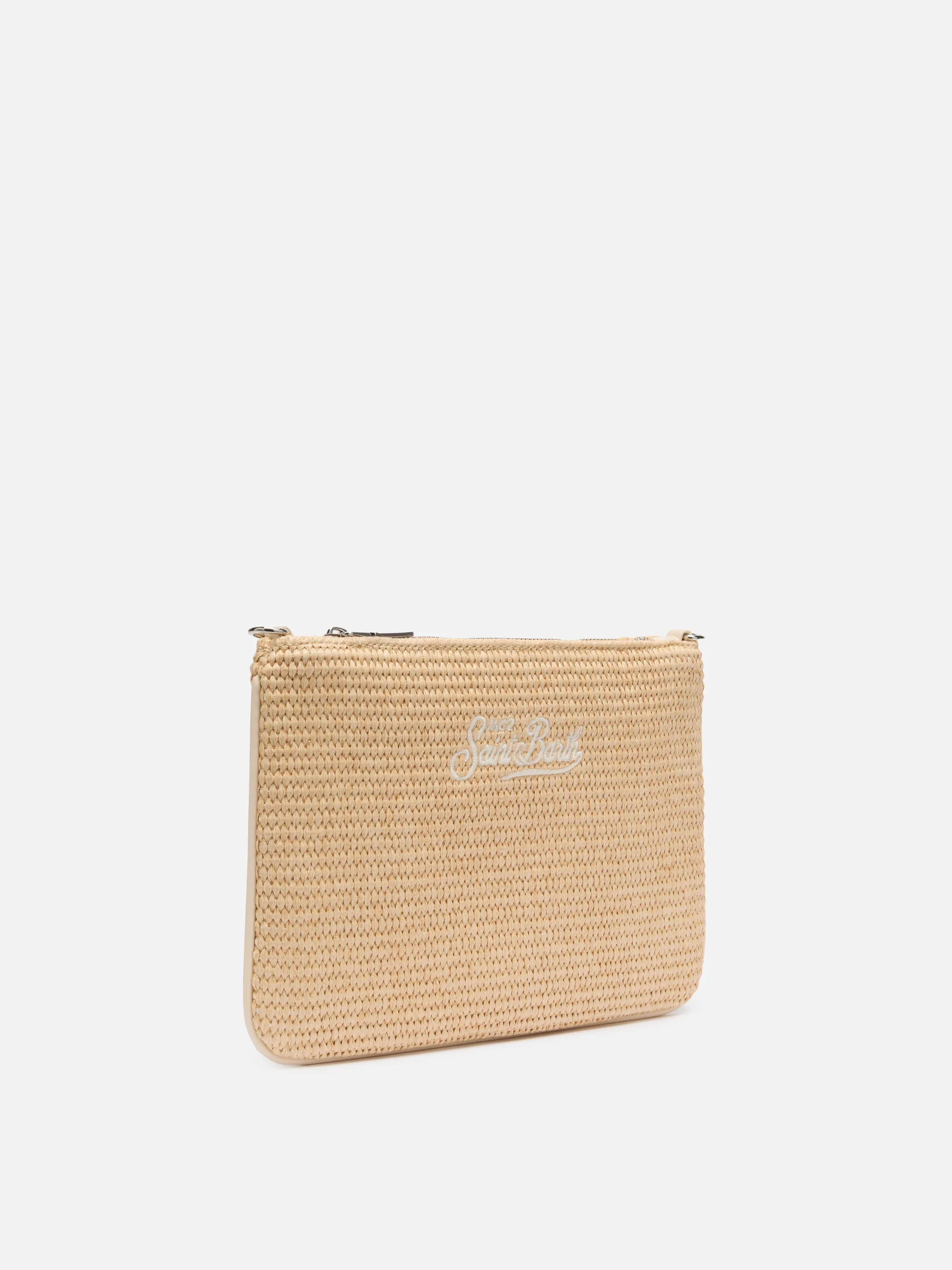 Parisienne Straw effect pouch bag with embroidered logo - Image 4