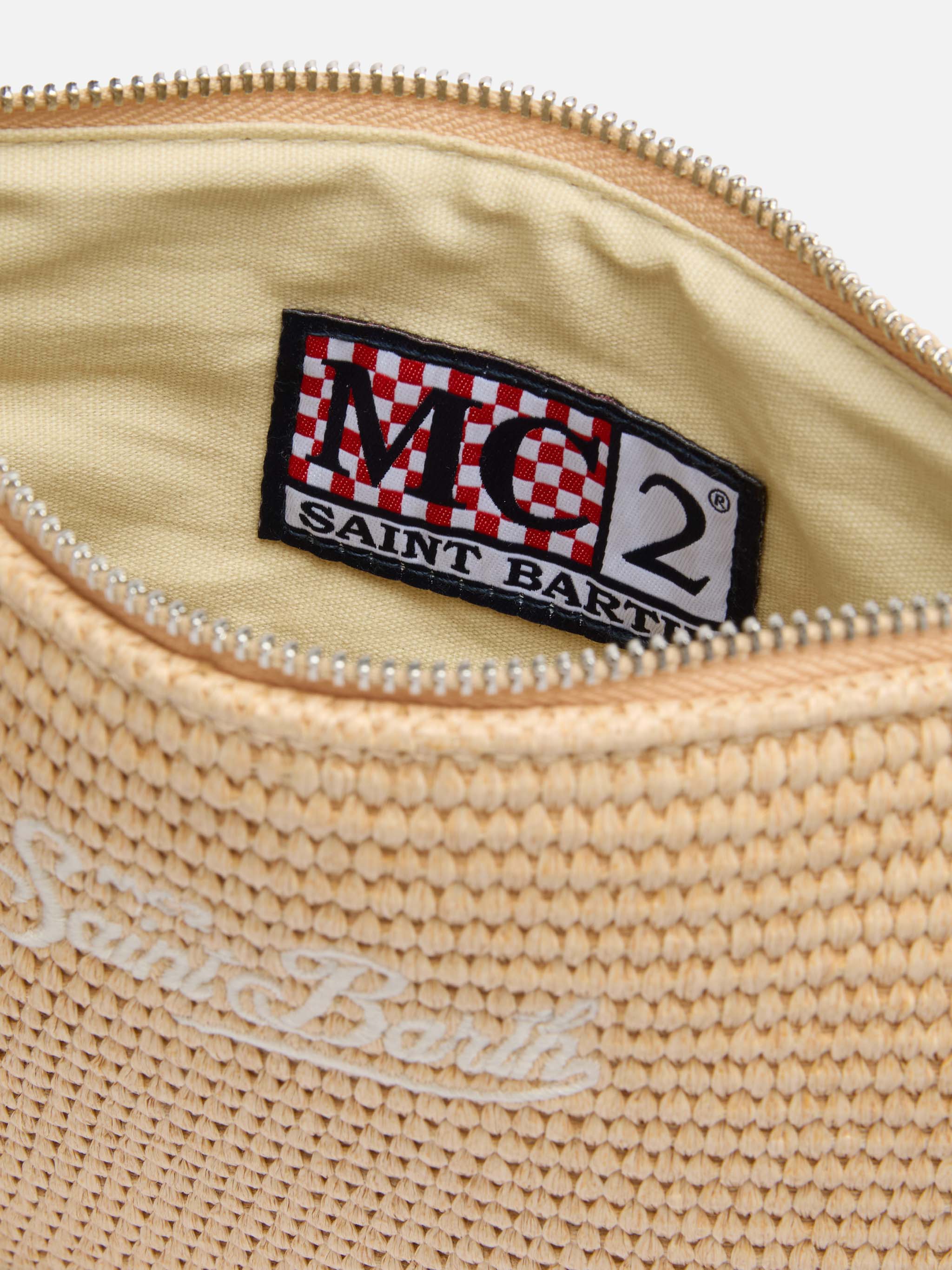 Parisienne Straw effect pouch bag with embroidered logo - Image 5