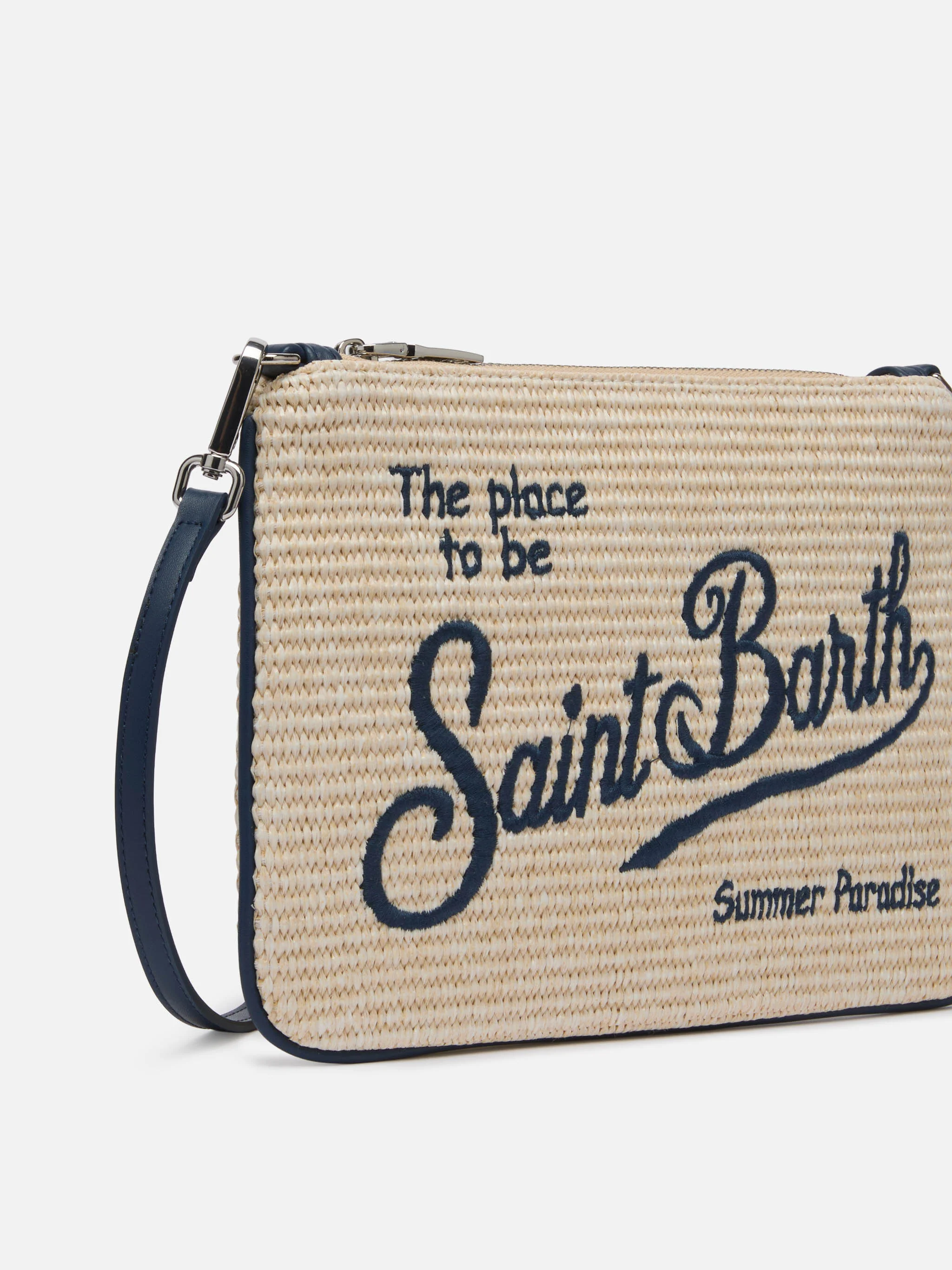 Parisienne Straw effect pouch bag with embroidered logo - Image 2