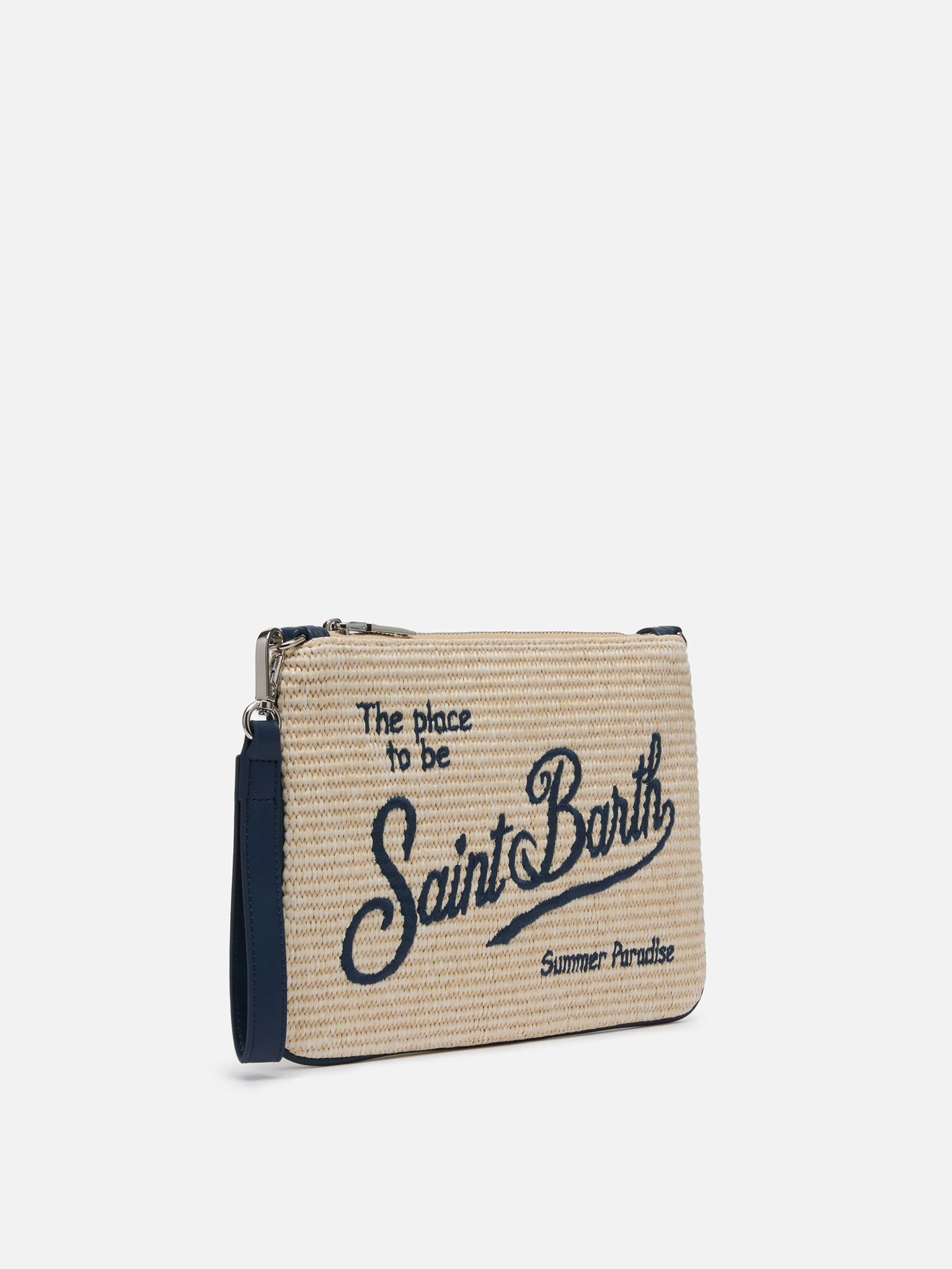 Parisienne Straw effect pouch bag with embroidered logo - Image 3