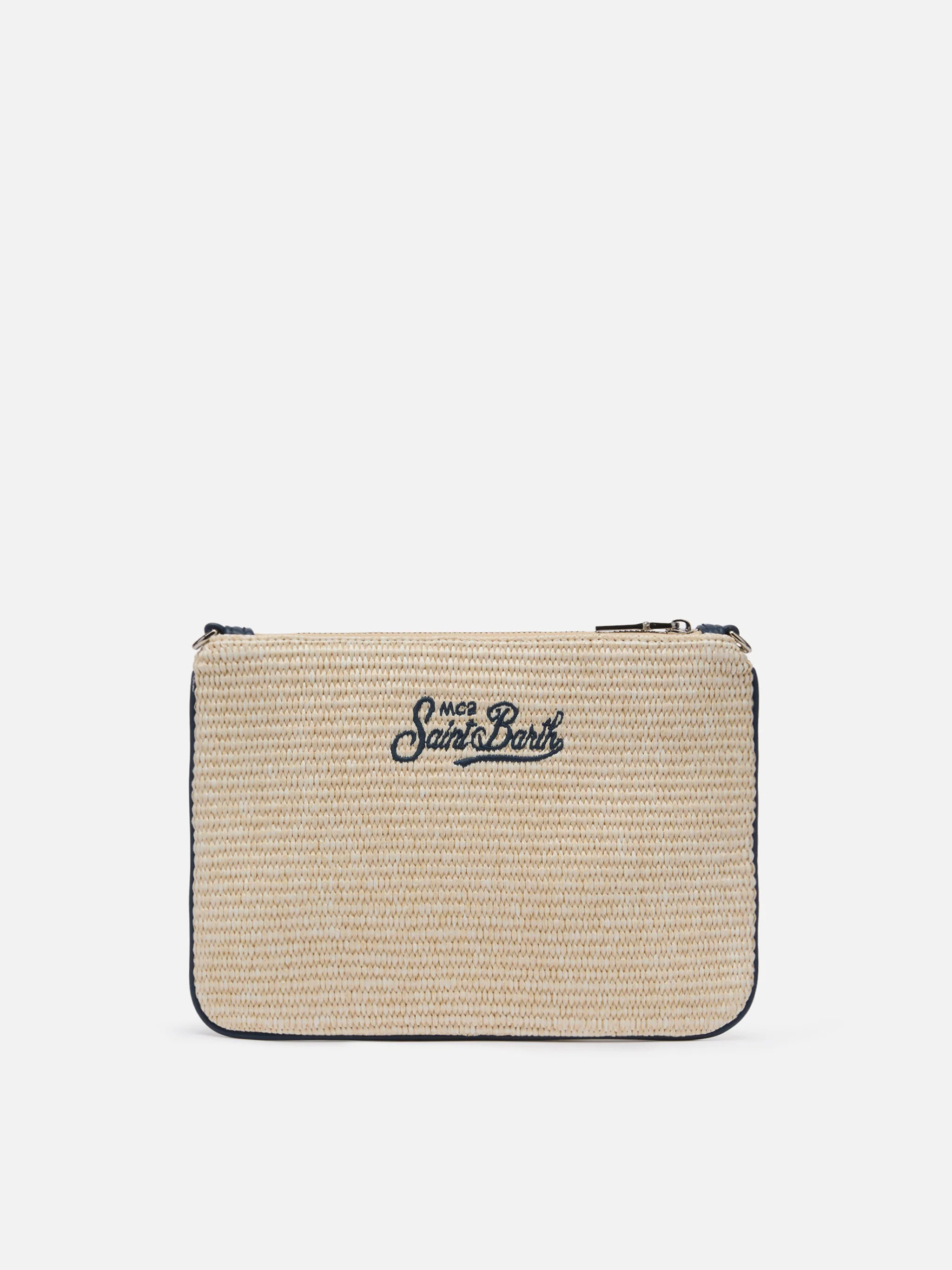 Parisienne Straw effect pouch bag with embroidered logo - Image 4