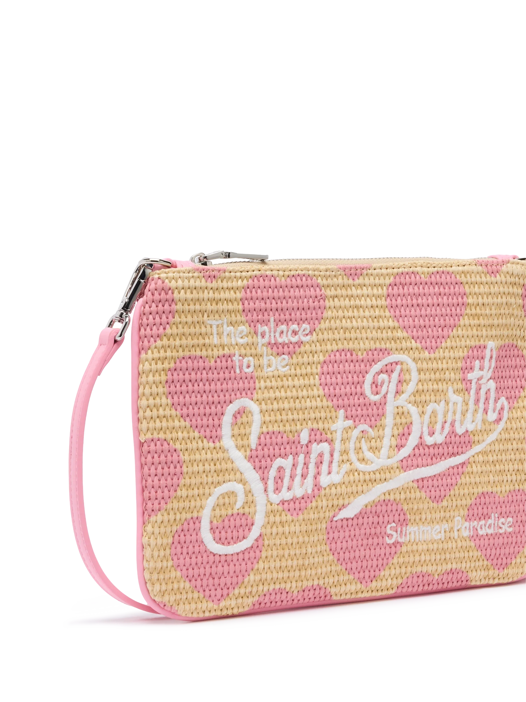 Parisienne Straw effect pouch bag with hearts print - Image 3