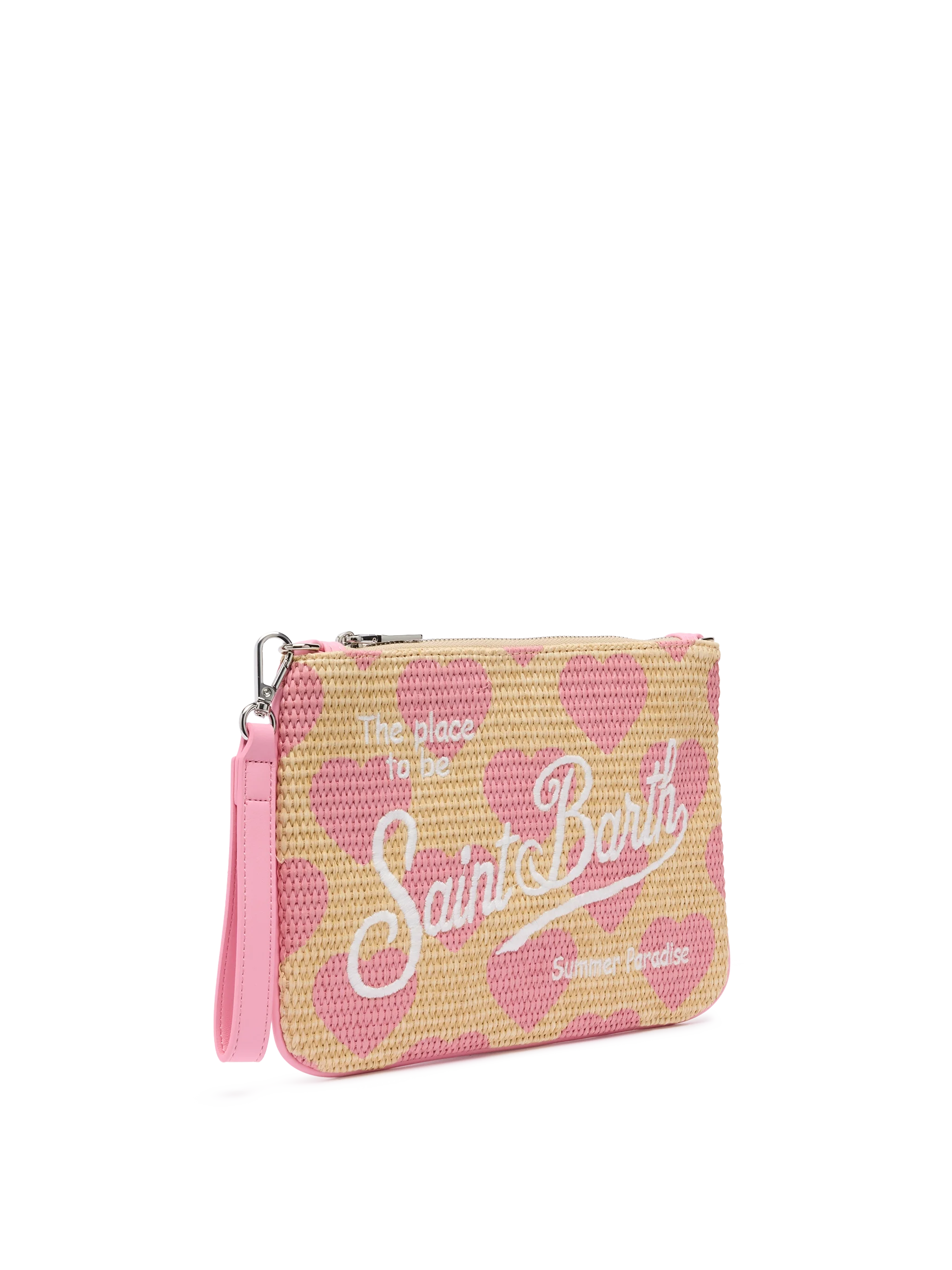 Parisienne Straw effect pouch bag with hearts print - Image 4
