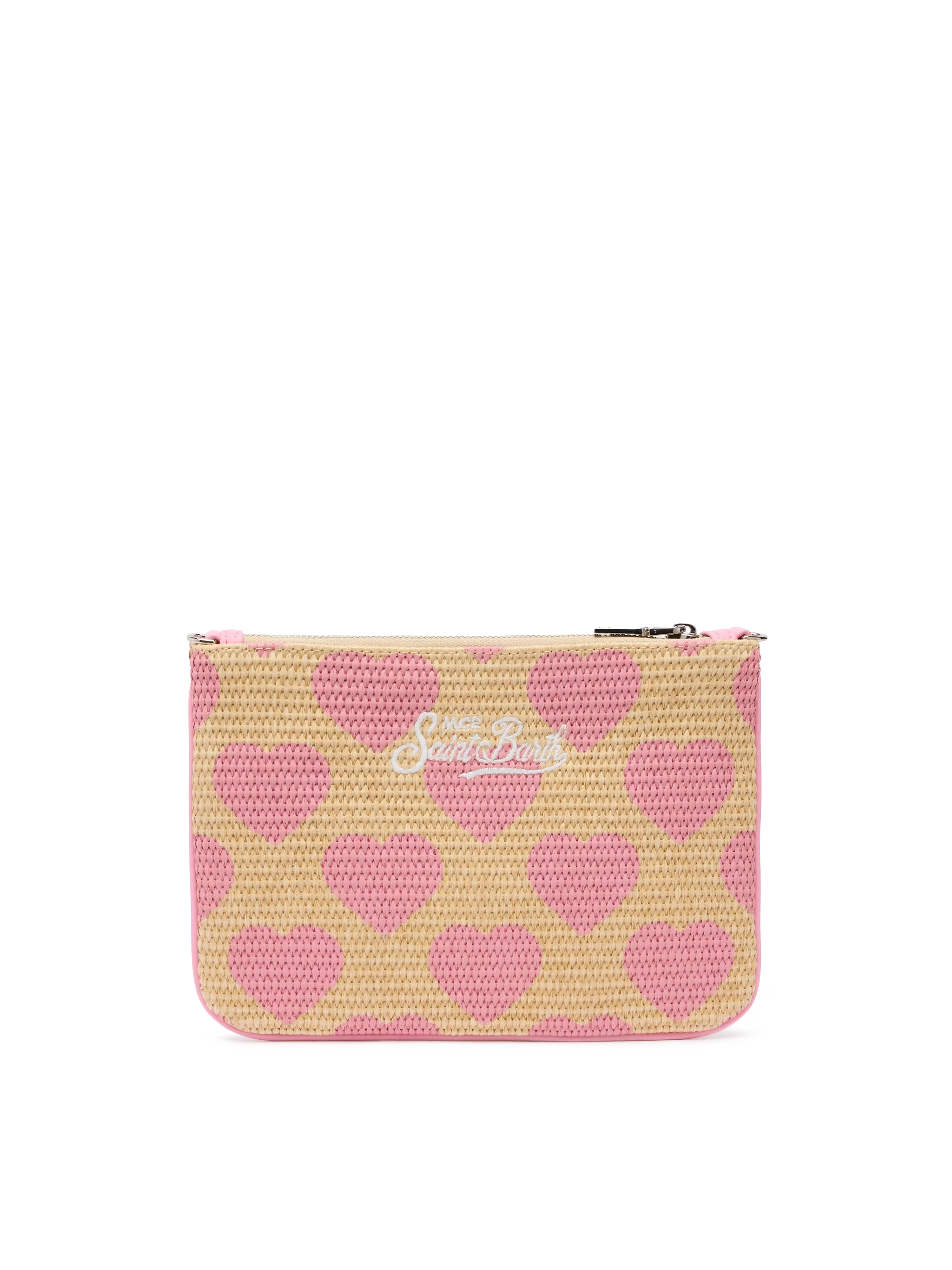 Parisienne Straw effect pouch bag with hearts print - Image 5