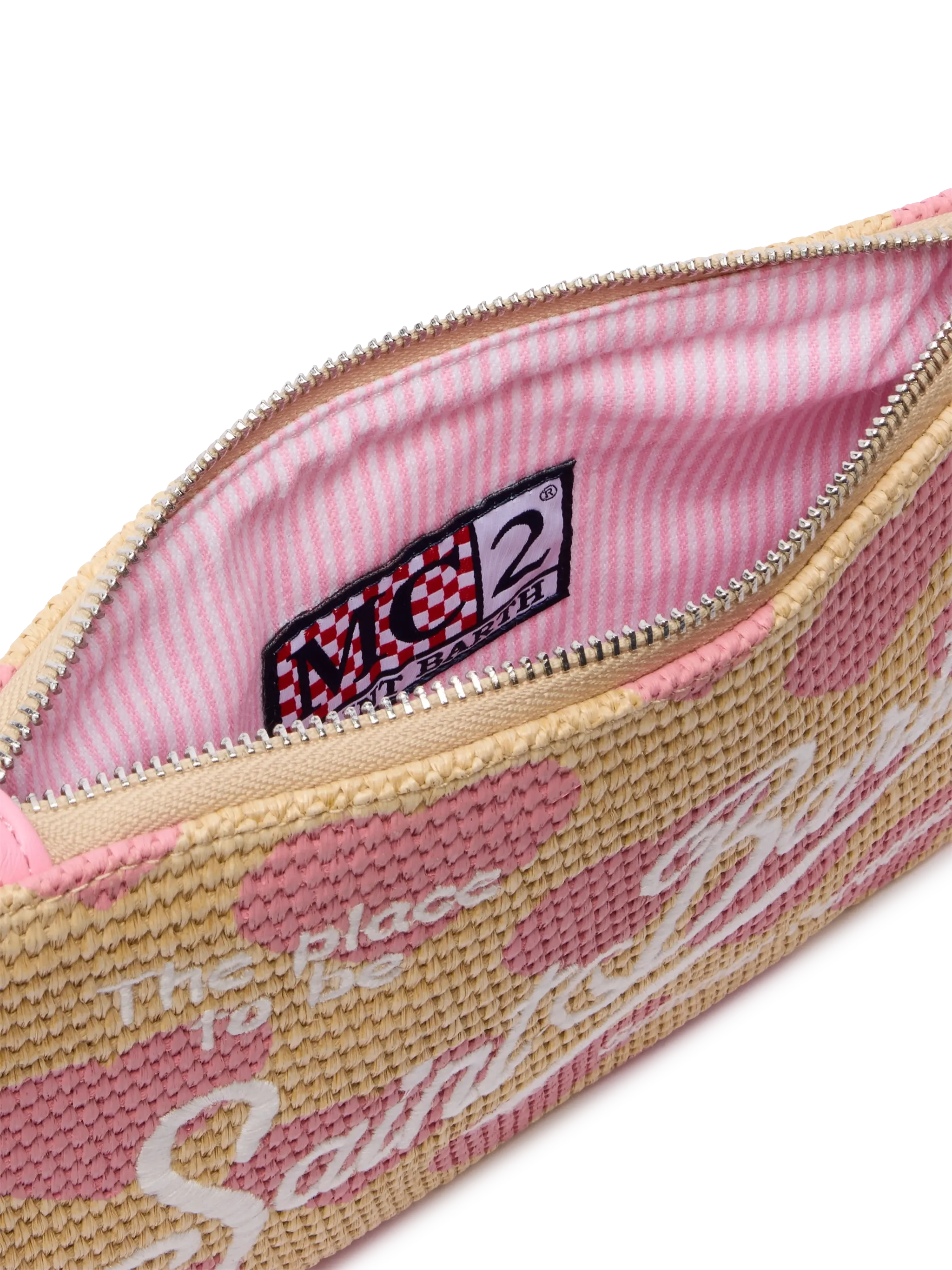 Parisienne Straw effect pouch bag with hearts print - Image 6
