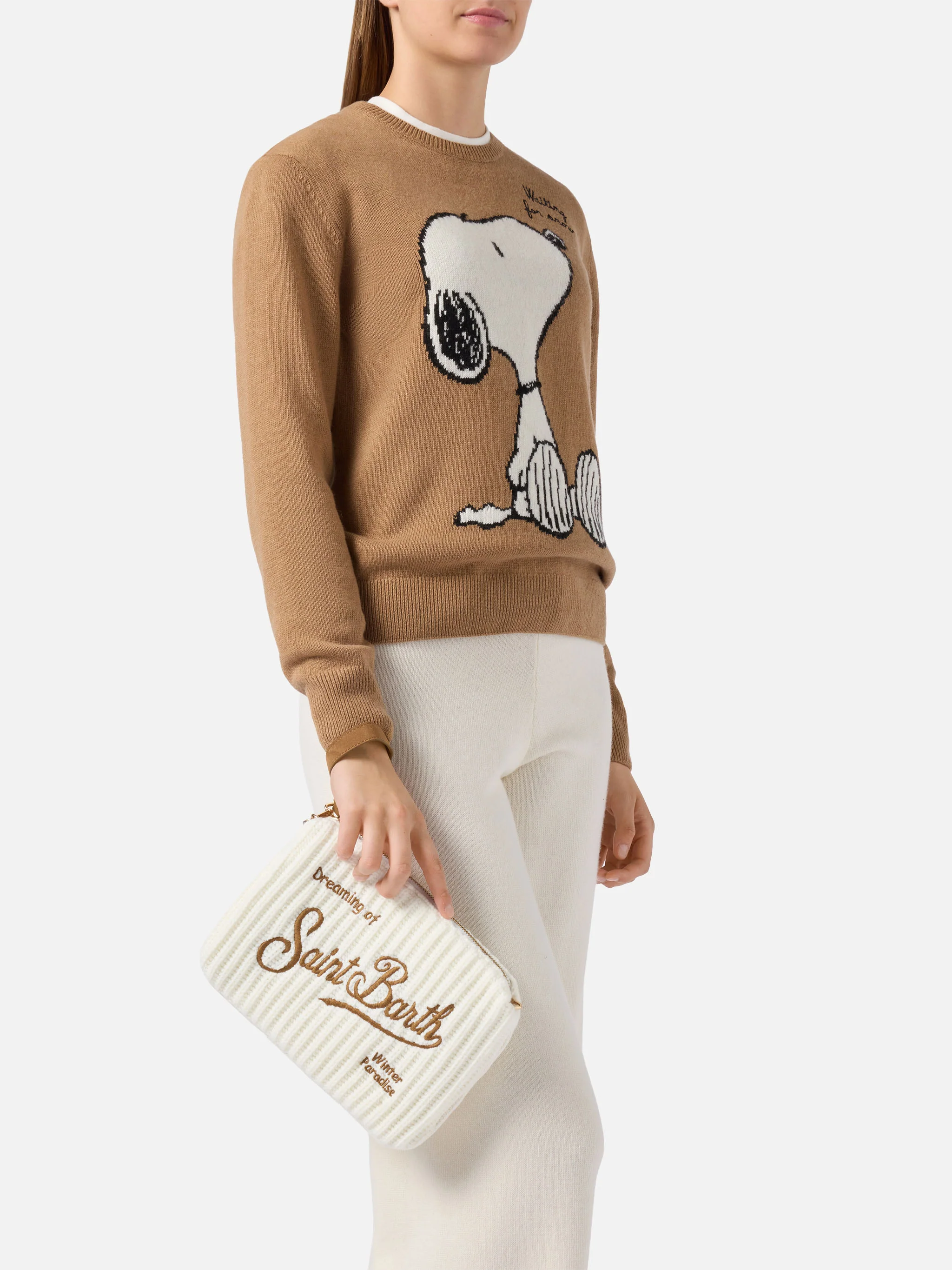 Parisienne Wool Rib Crossbody Bag in white ribbed wool blend - Image 2