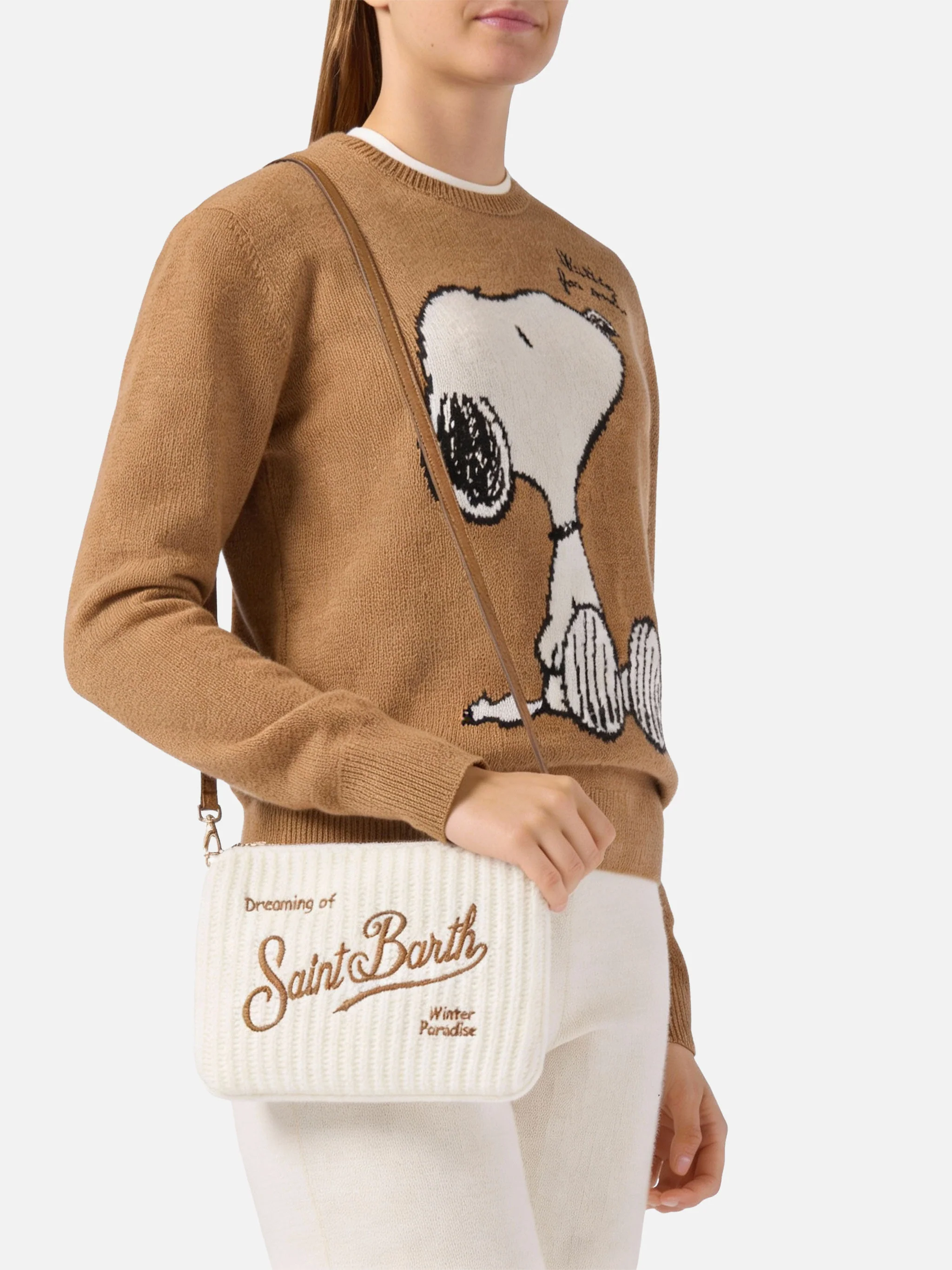 Parisienne Wool Rib Crossbody Bag in white ribbed wool blend - Image 4