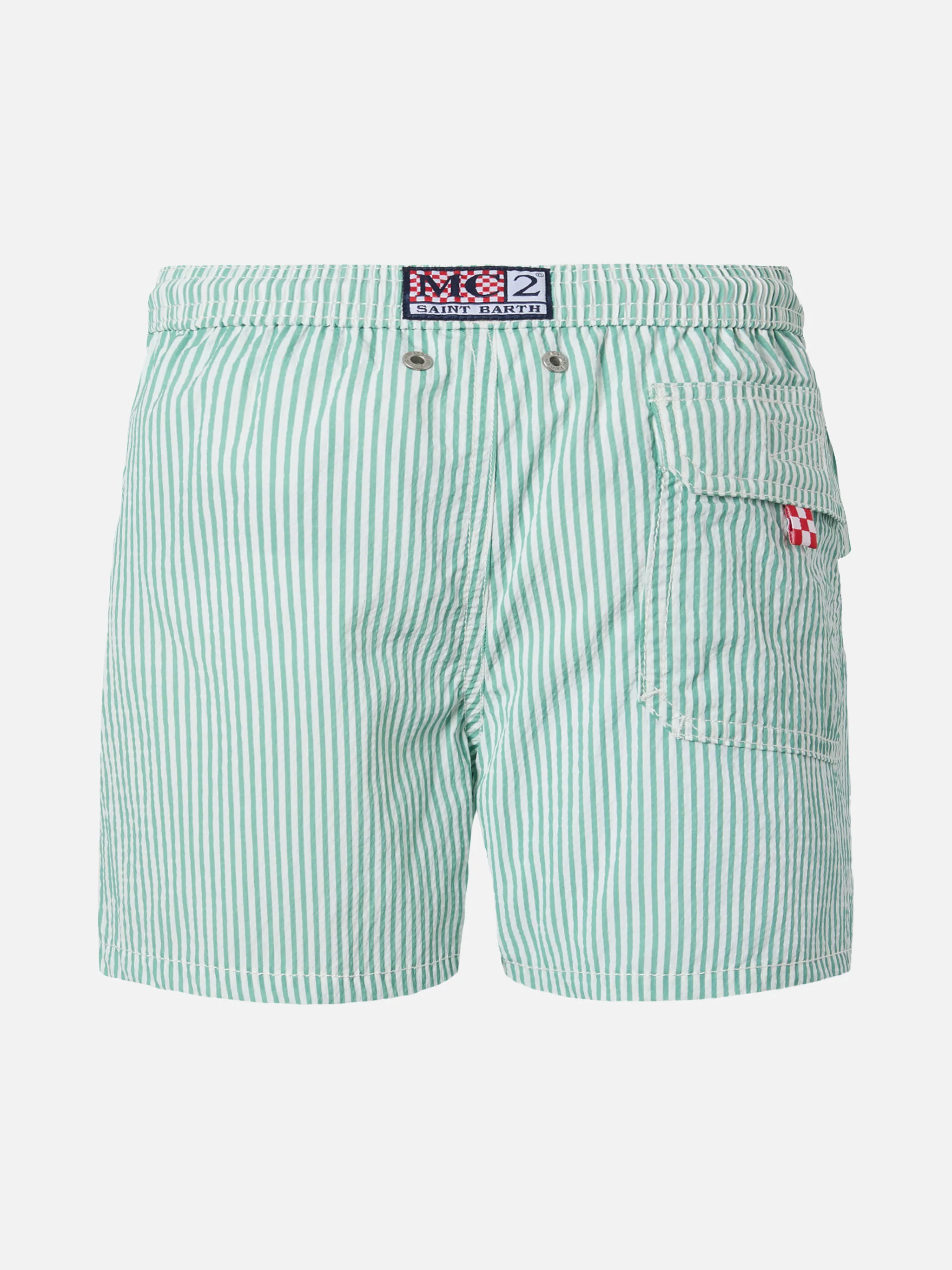 Patmos Jr sage green seersucker striped mid-length swim shorts - Image 2