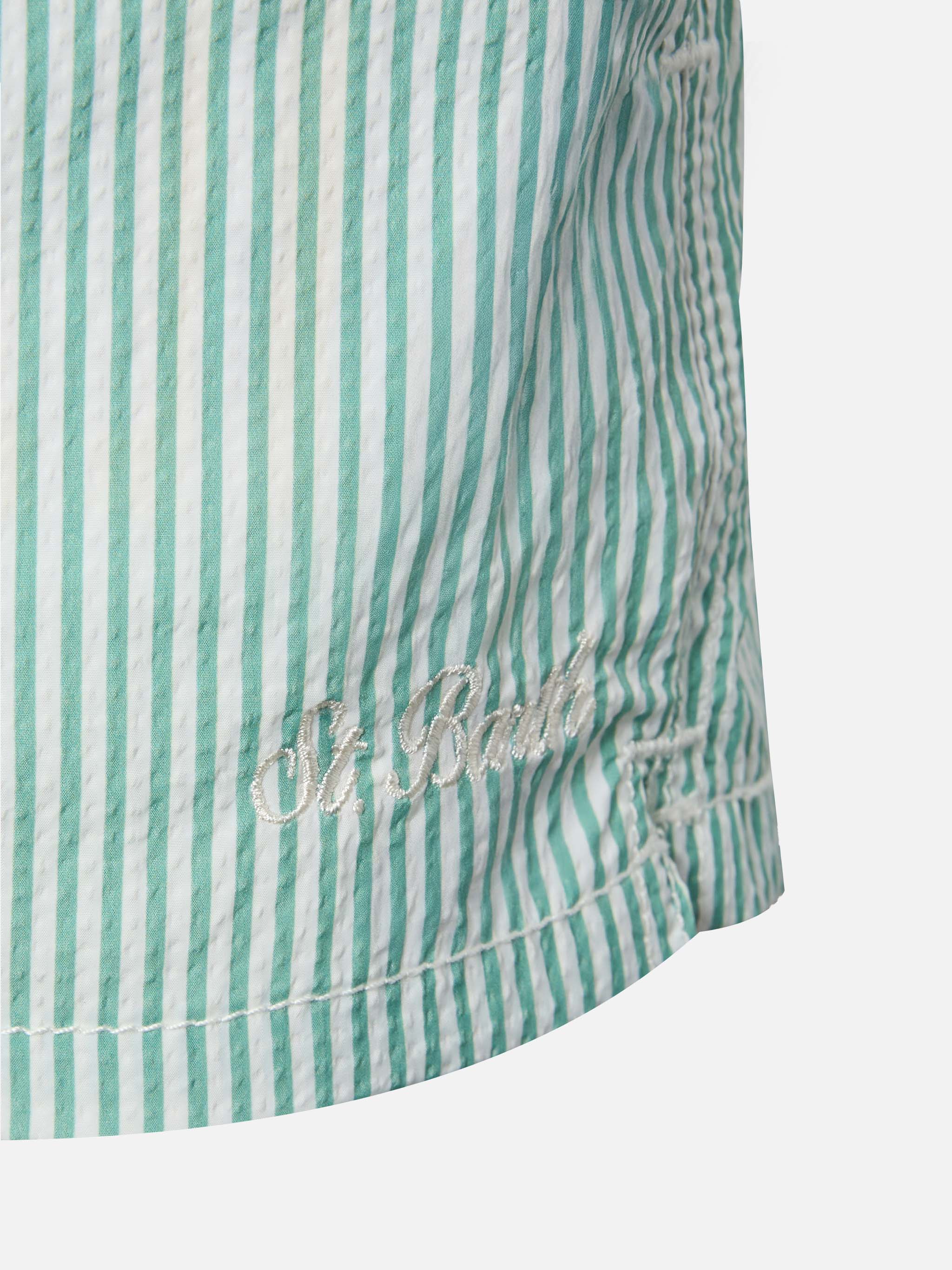 Patmos Jr sage green seersucker striped mid-length swim shorts - Image 3