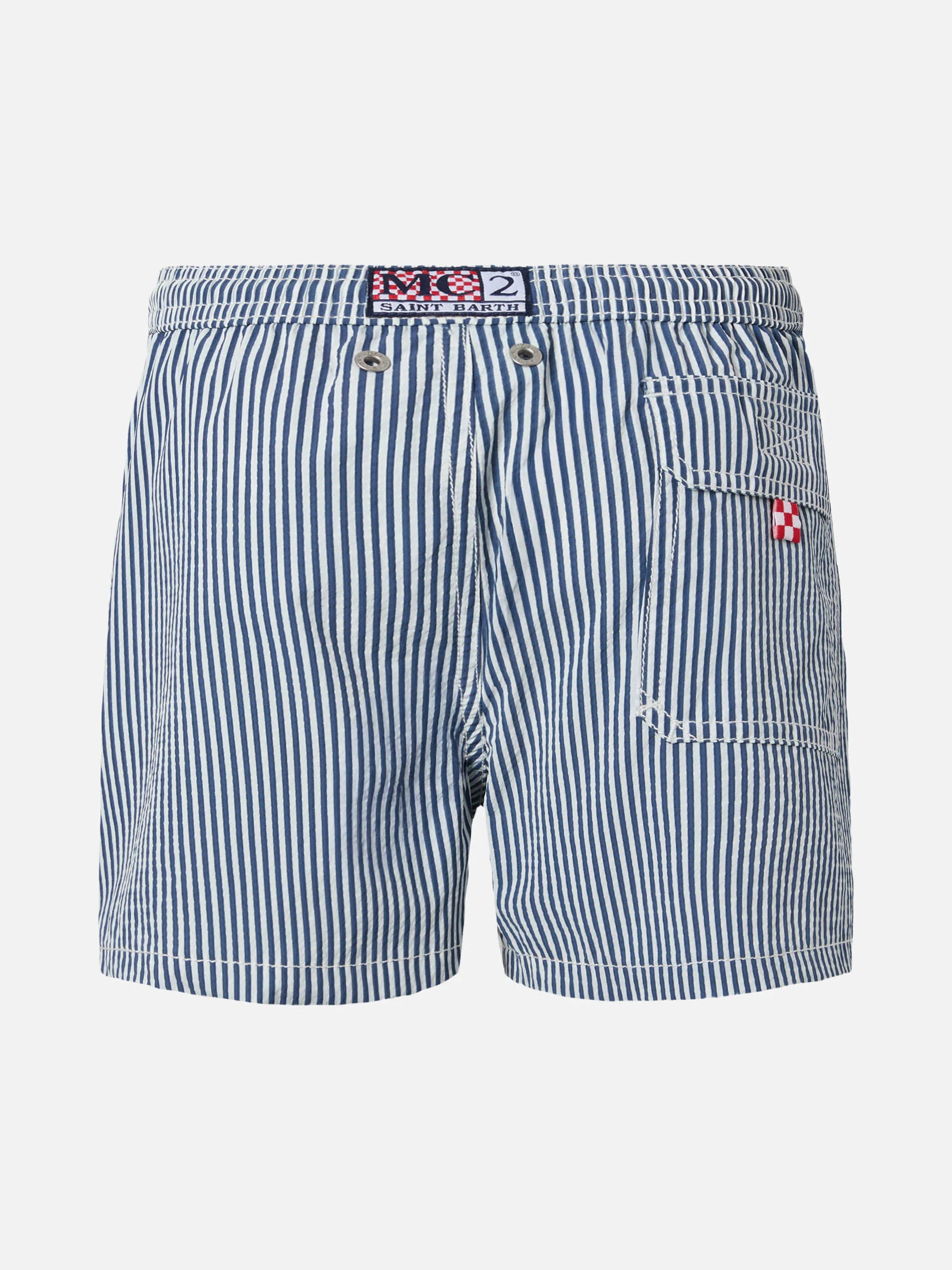 Patmos Jr seersucker blue striped mid-length swim shorts - Image 2
