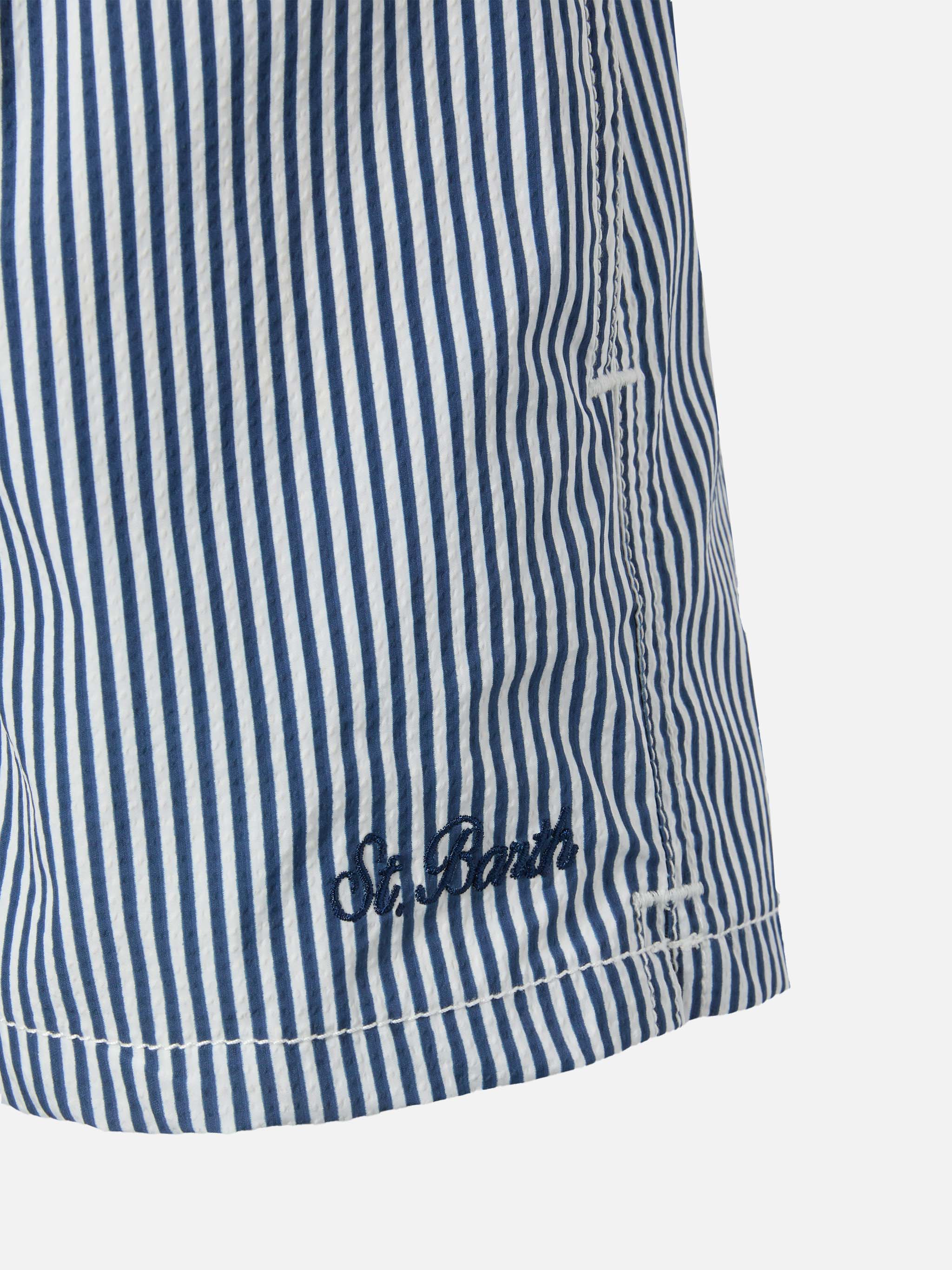 Patmos Jr seersucker blue striped mid-length swim shorts - Image 3
