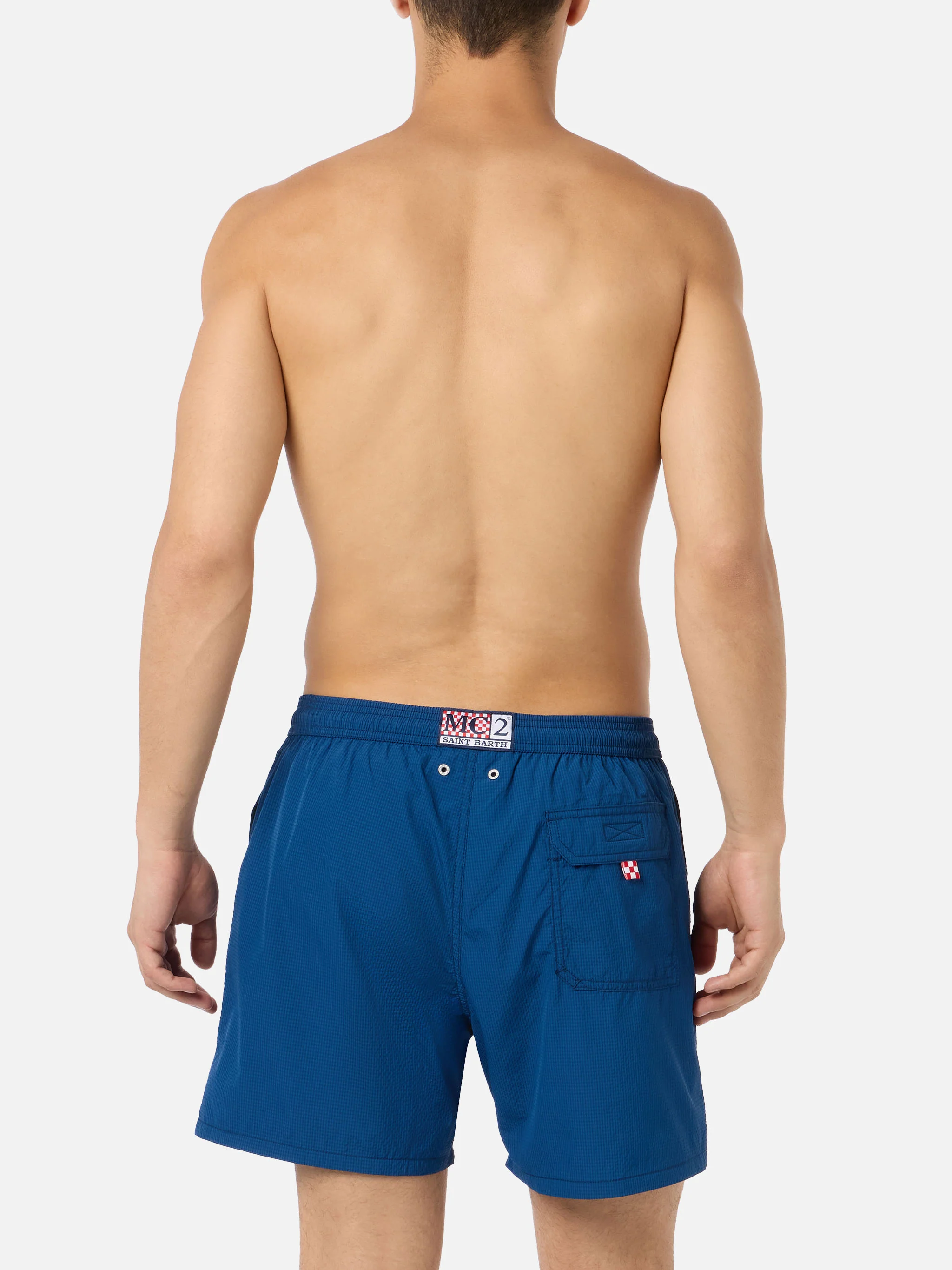 Patmos navy blue seersucker classic light swim shorts - Image 4