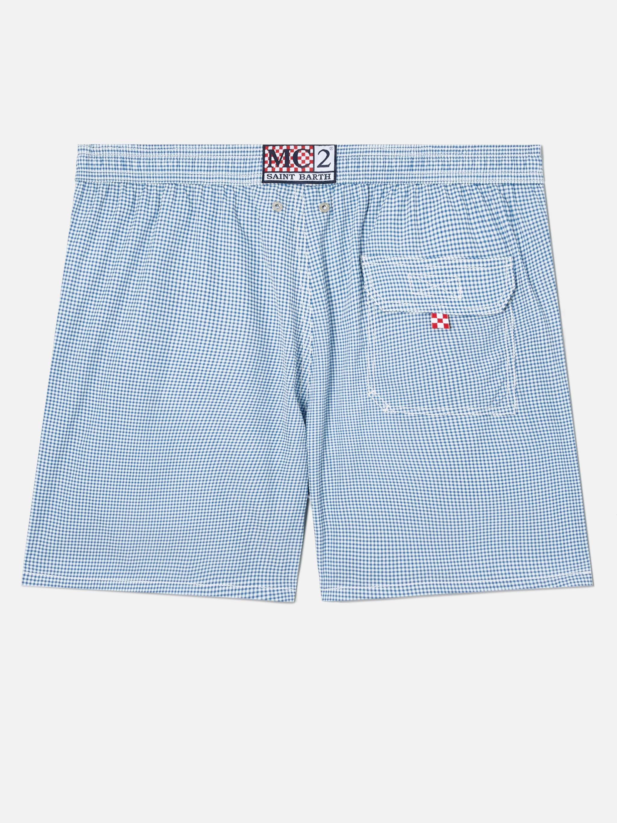 Patmos seersucker gingham swim shorts in blue and white - Image 2