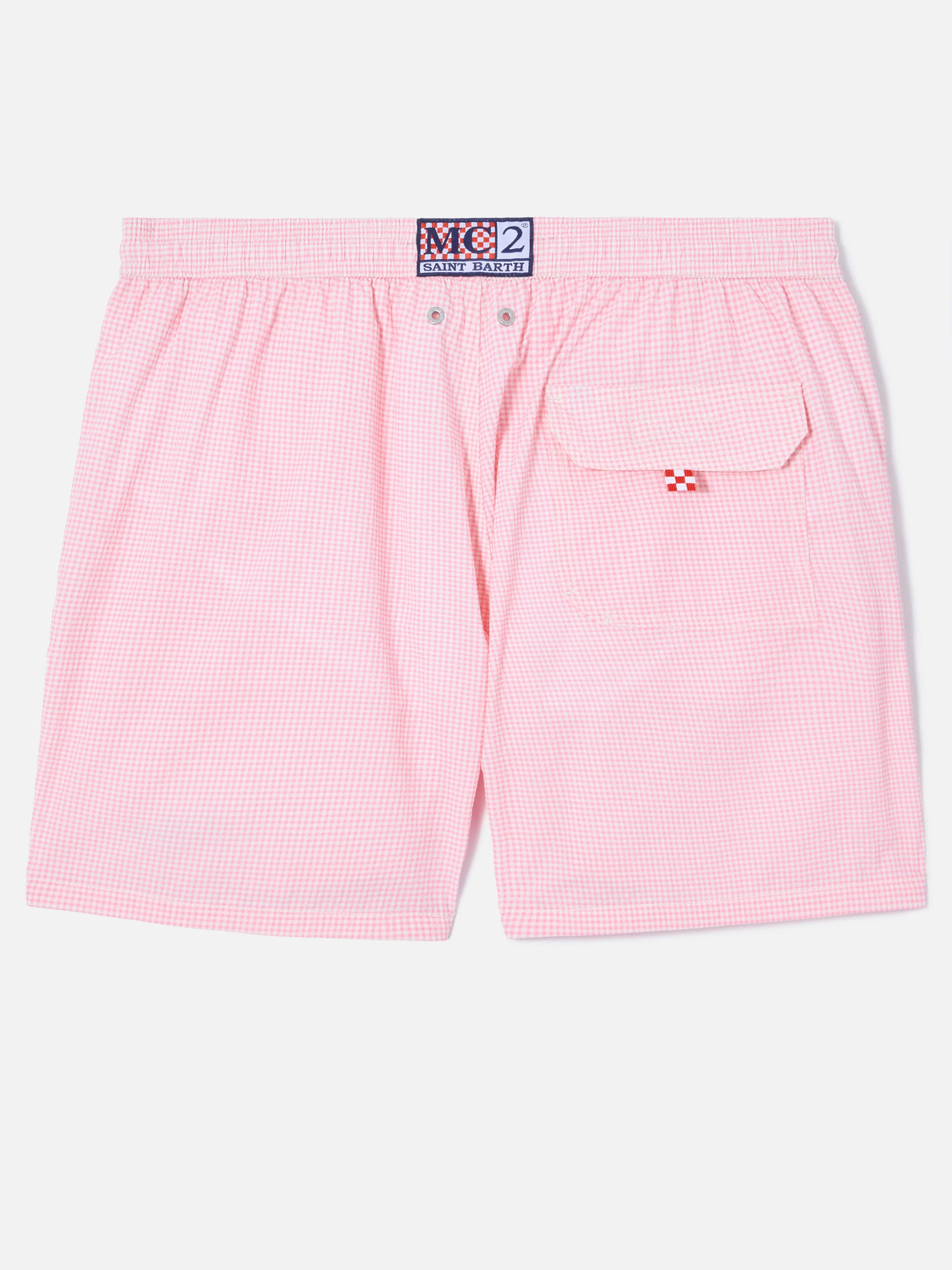 Patmos seersucker gingham swim shorts in pink and white - Image 2