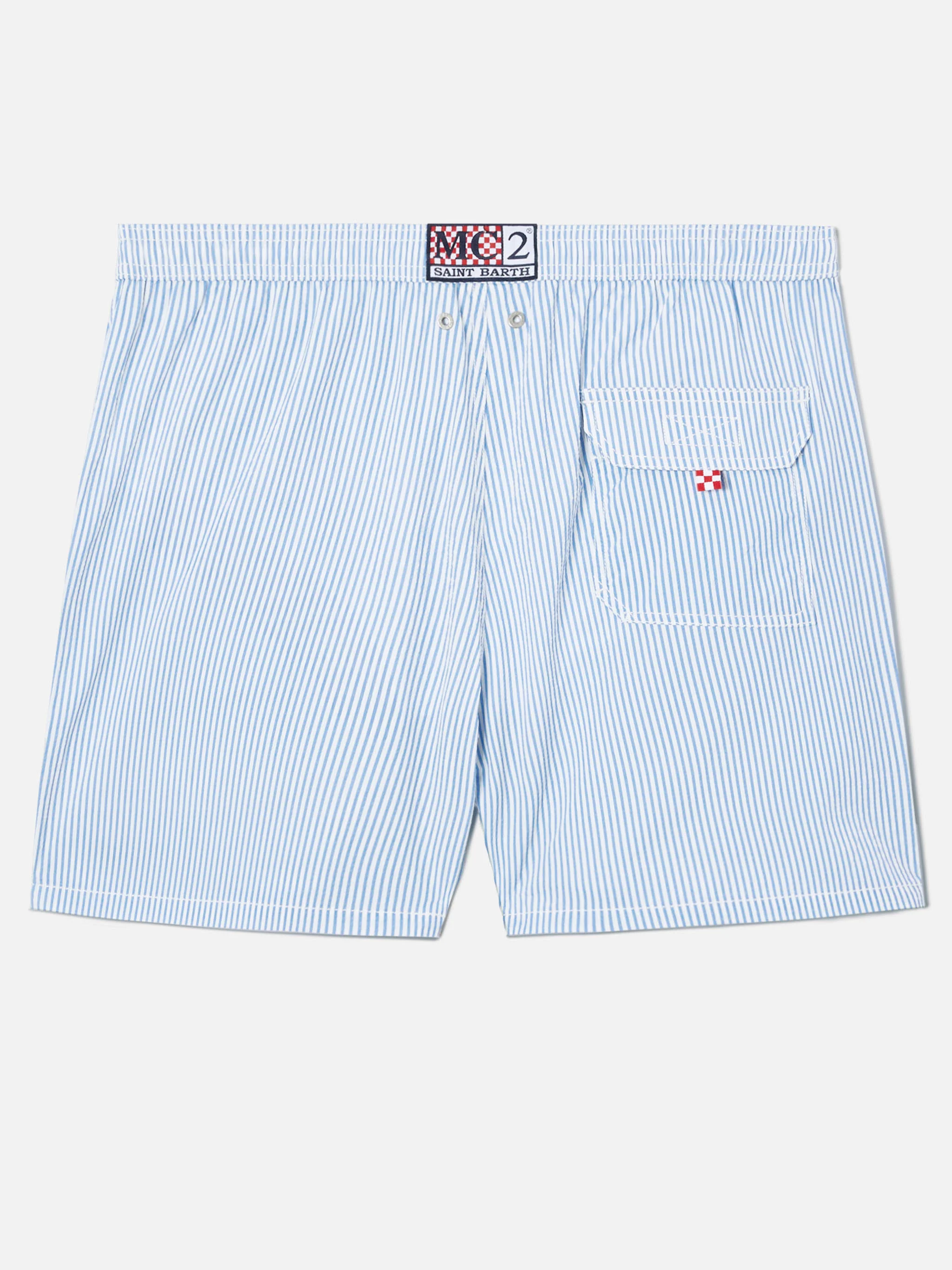 Patmos seersucker striped swim shorts in blue and white - Image 2