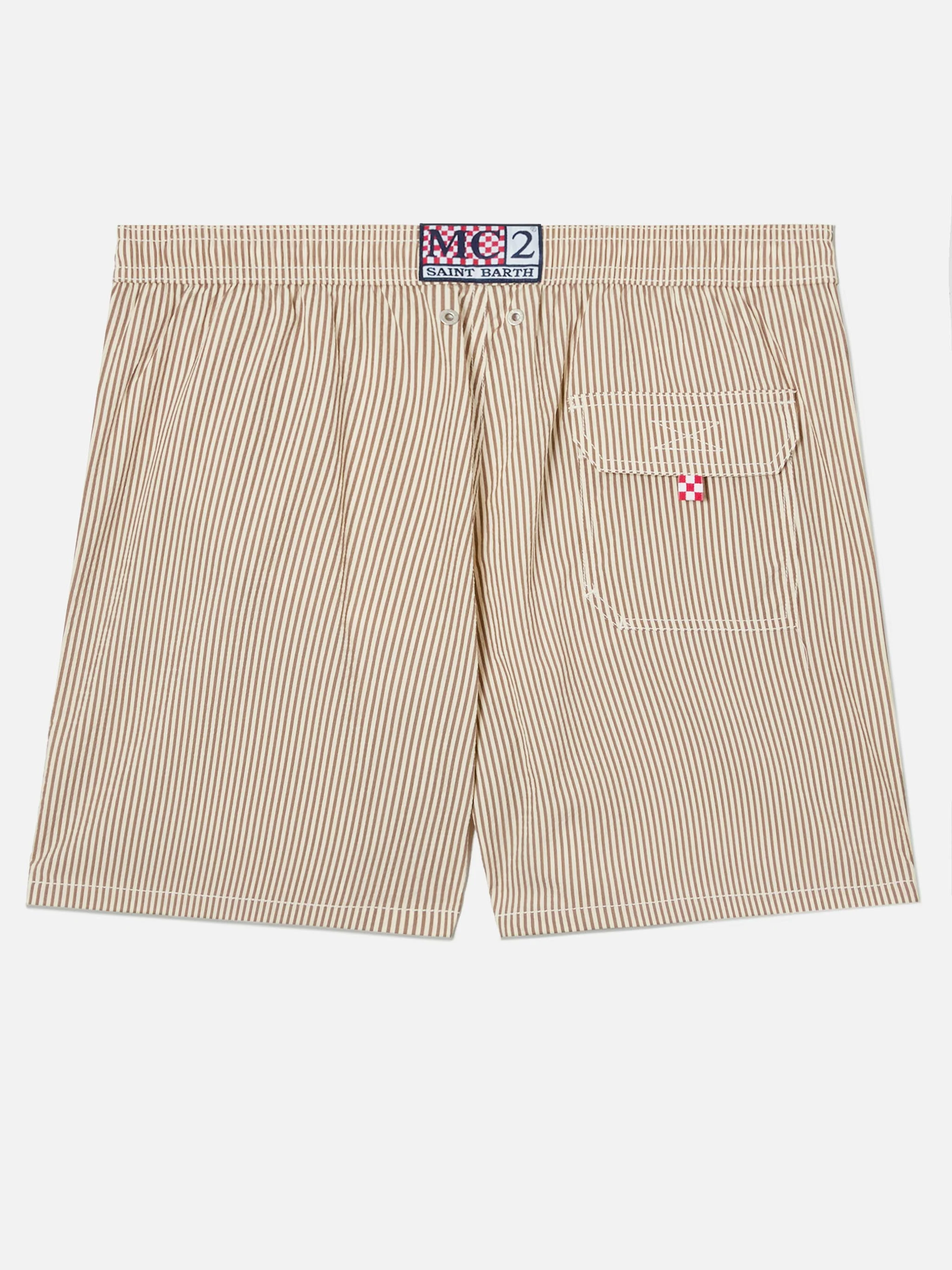 Patmos seersucker striped swim shorts in brown and white - Image 2