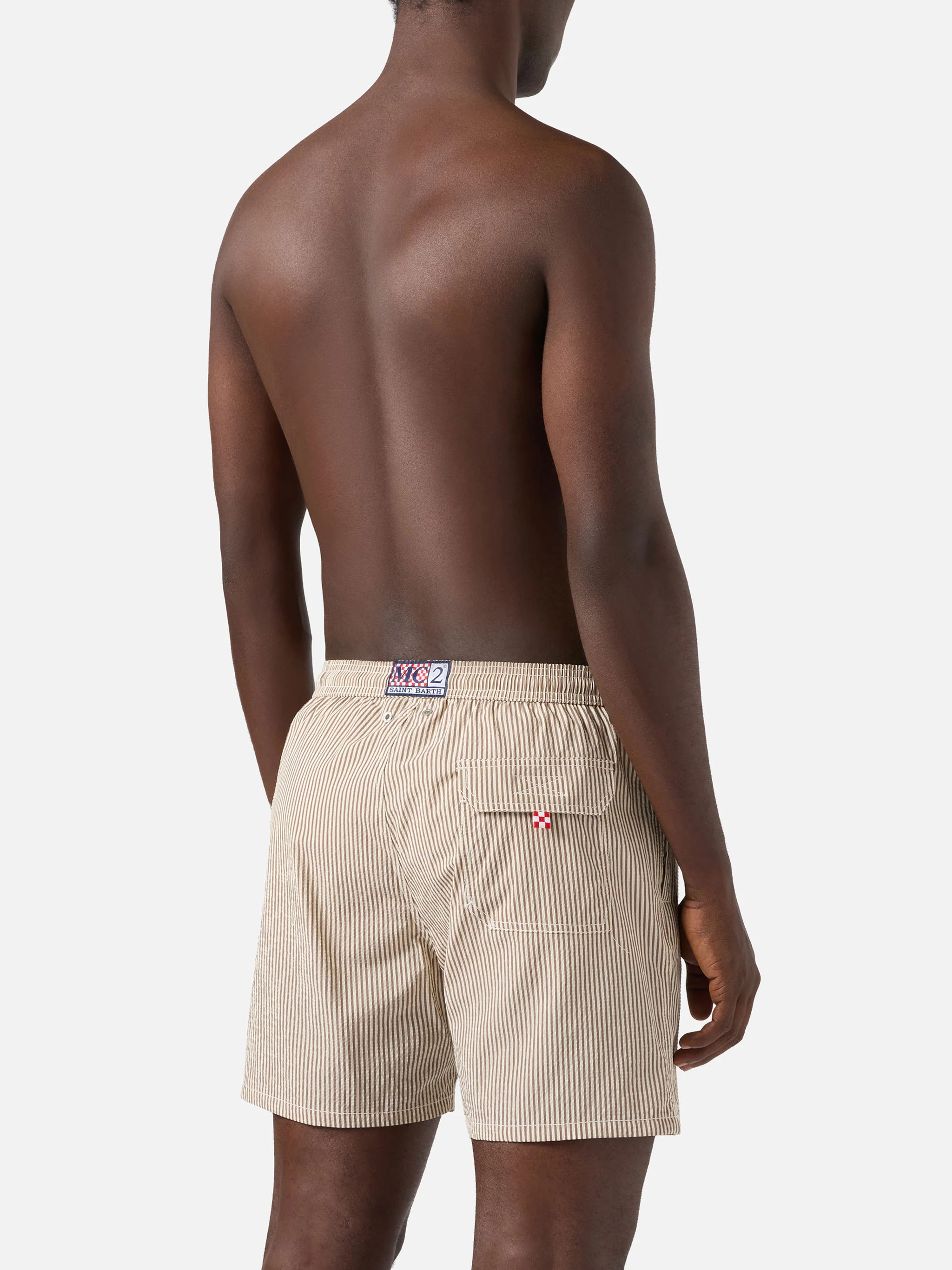 Patmos seersucker striped swim shorts in brown and white - Image 5