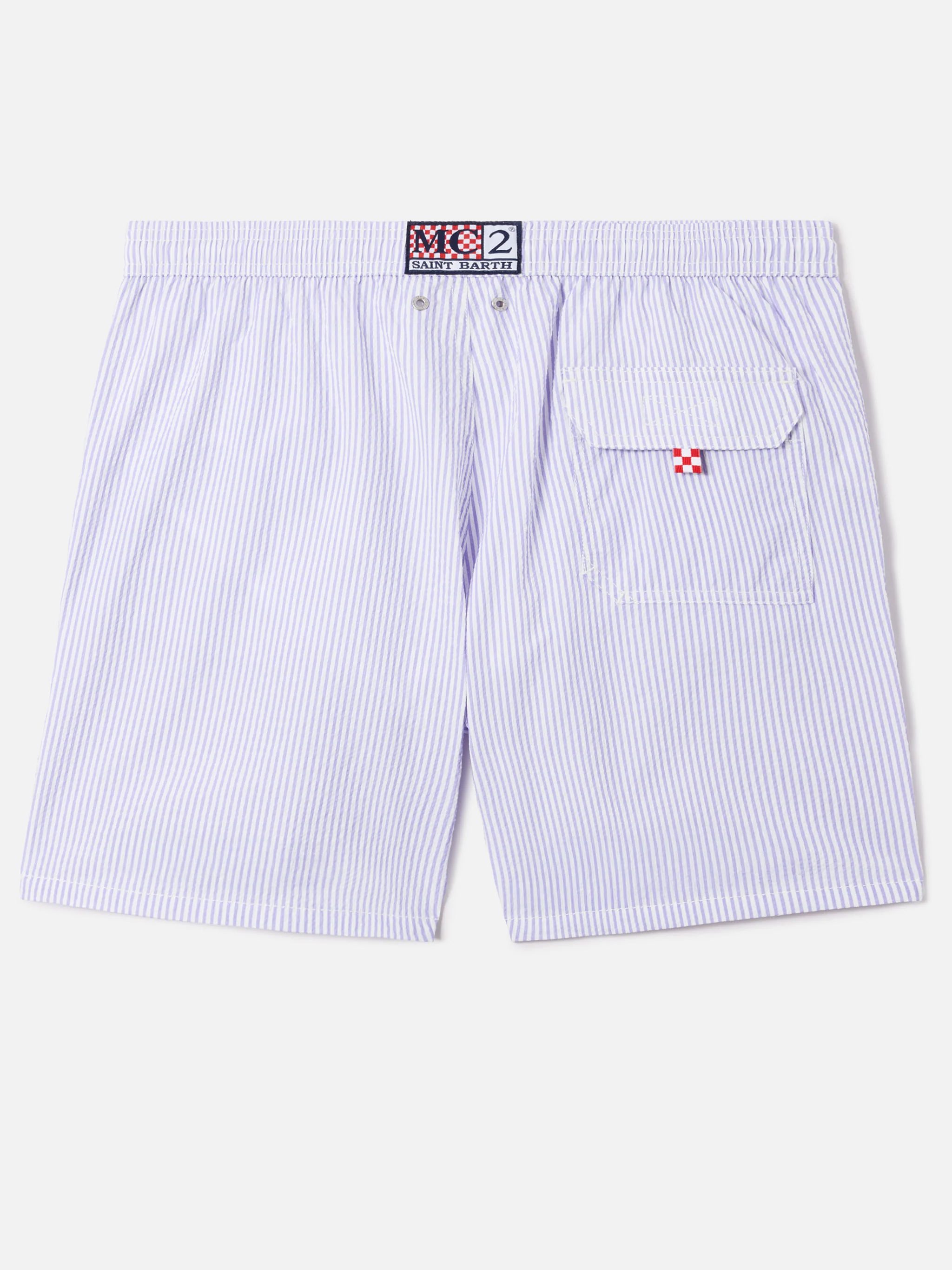 Patmos seersucker striped swim shorts in lilac and white - Image 2