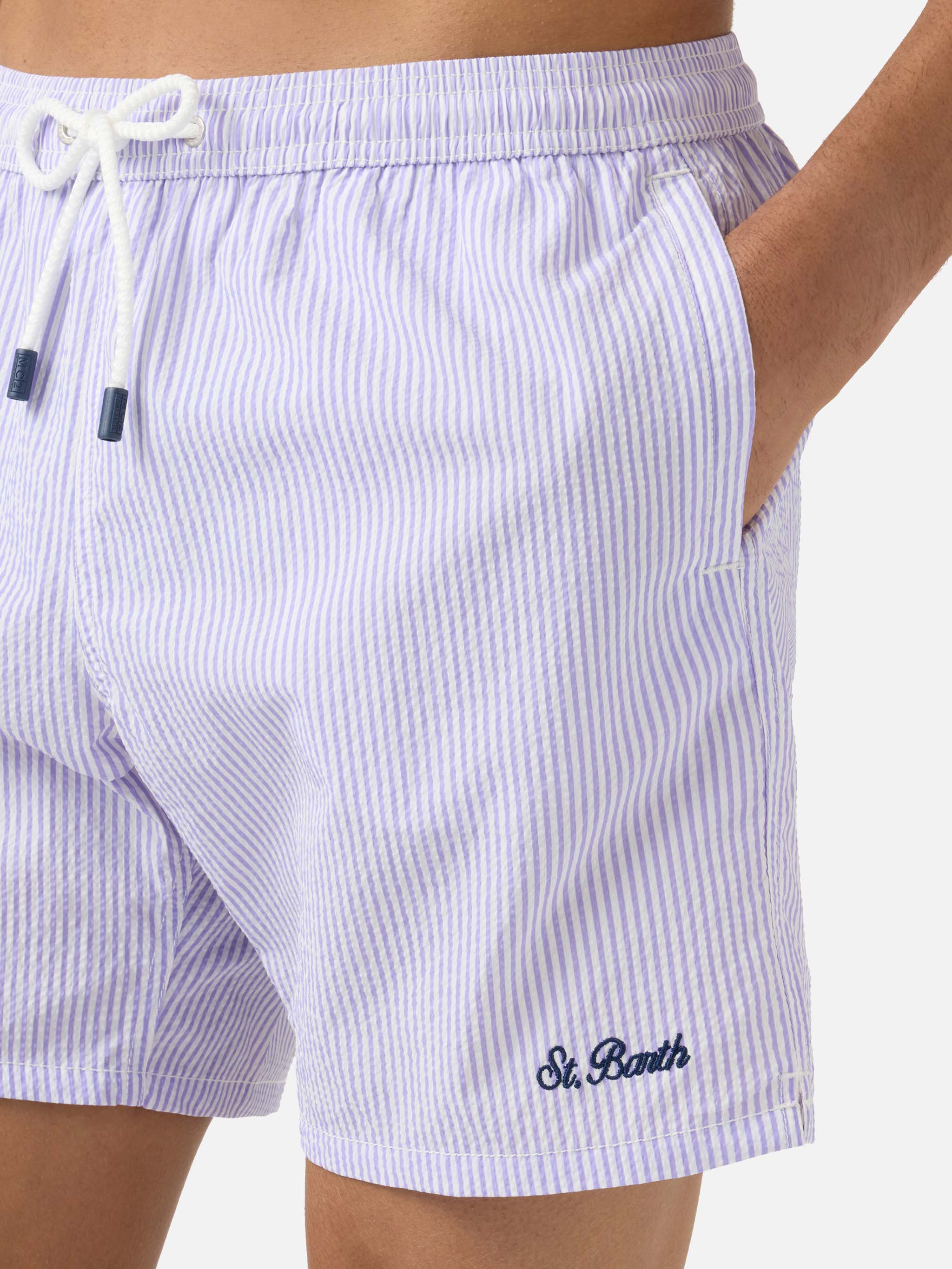 Patmos seersucker striped swim shorts in lilac and white - Image 4