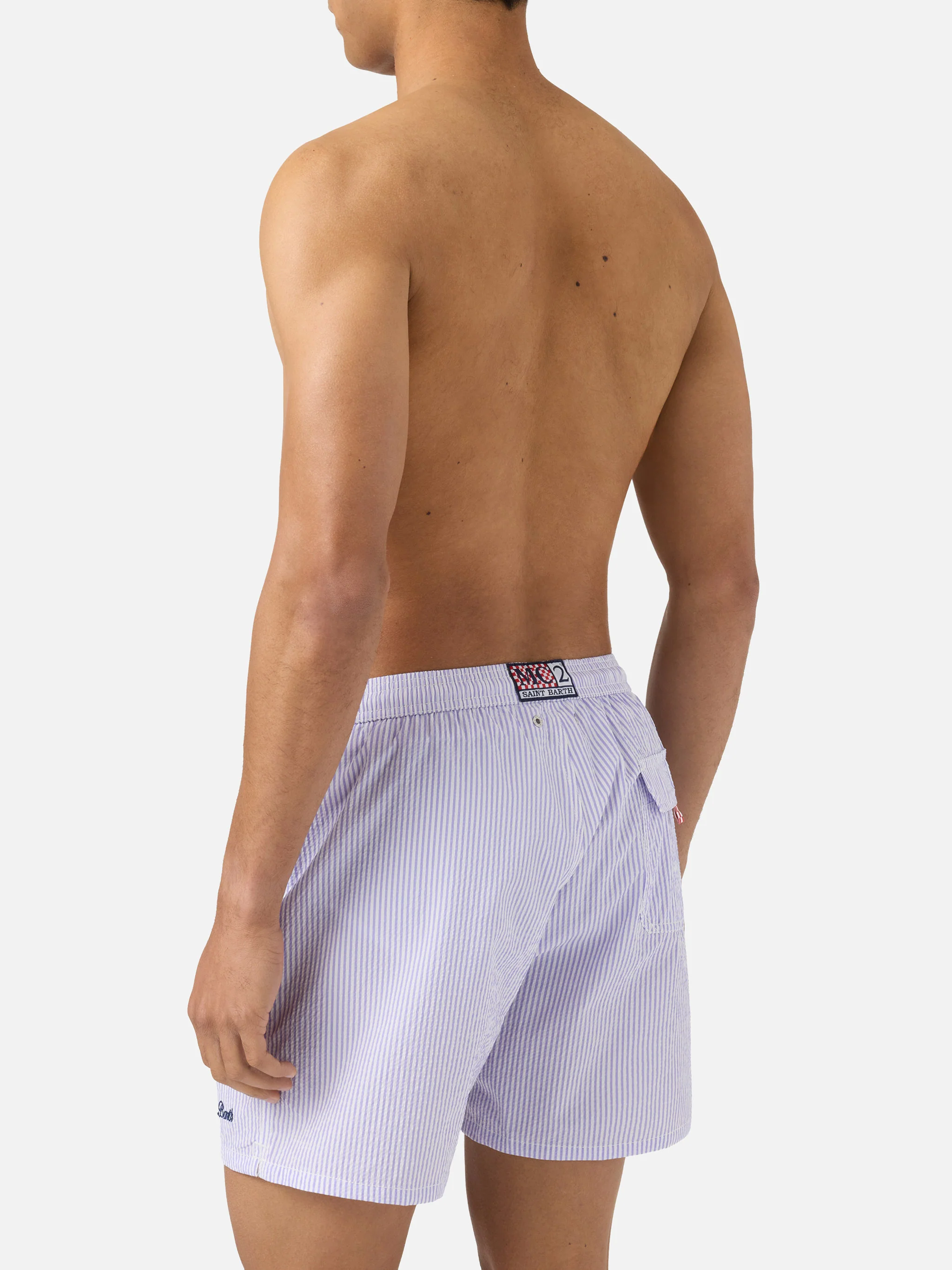 Patmos seersucker striped swim shorts in lilac and white - Image 5