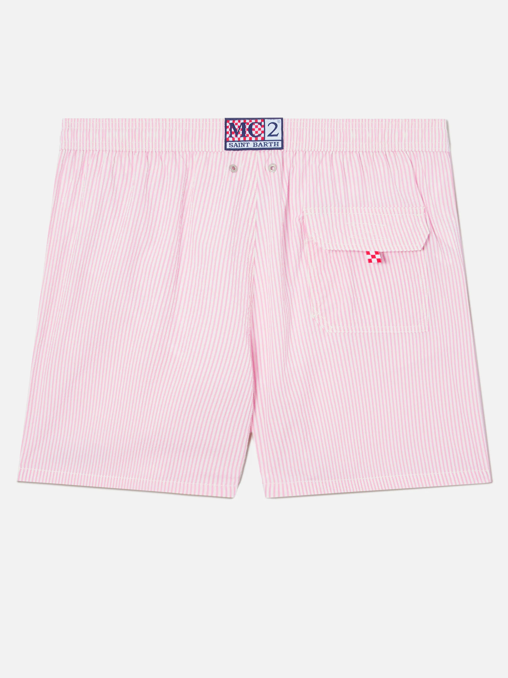 Patmos seersucker striped swim shorts in pink and white - Image 2