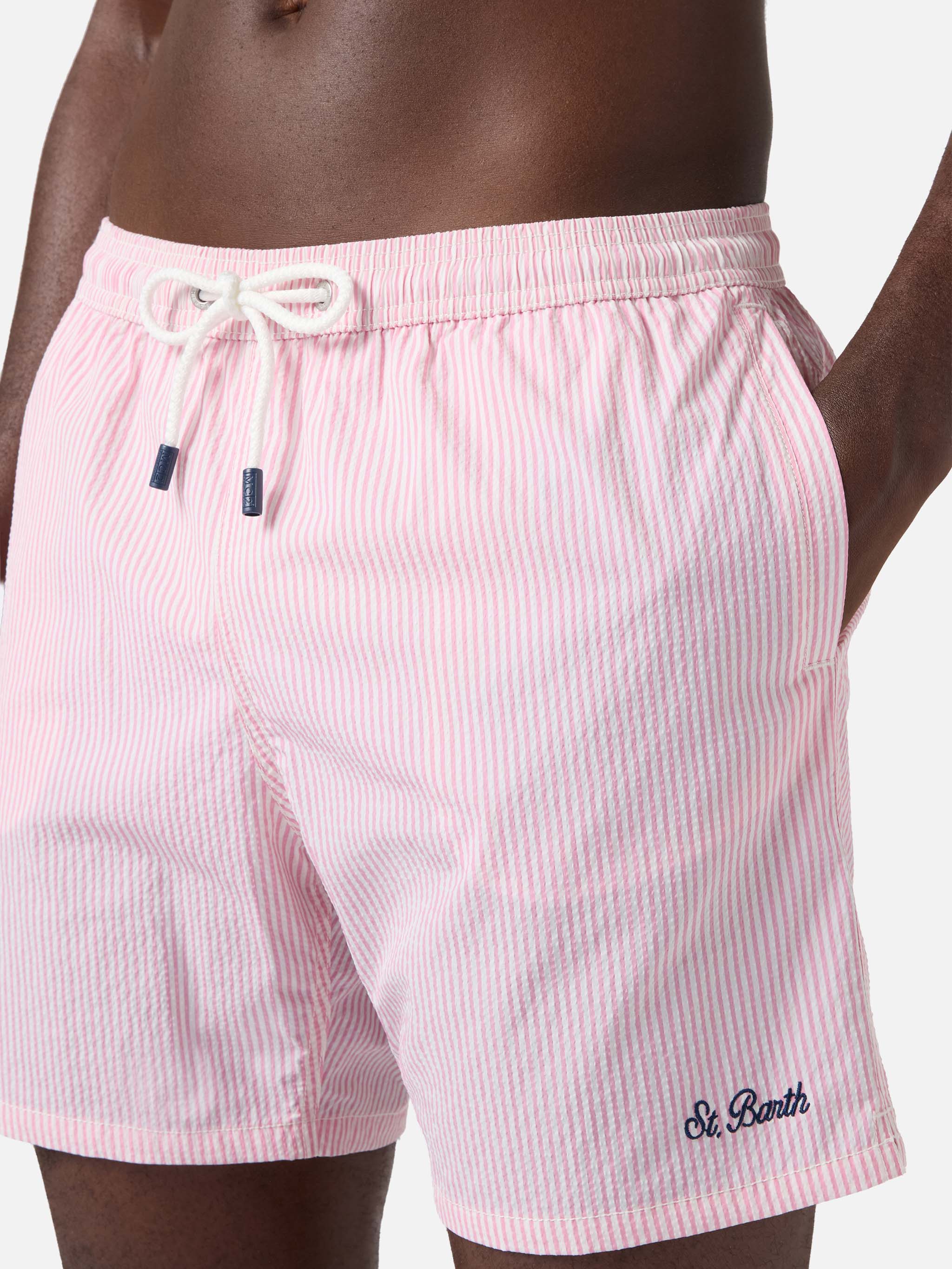 Patmos seersucker striped swim shorts in pink and white - Image 4