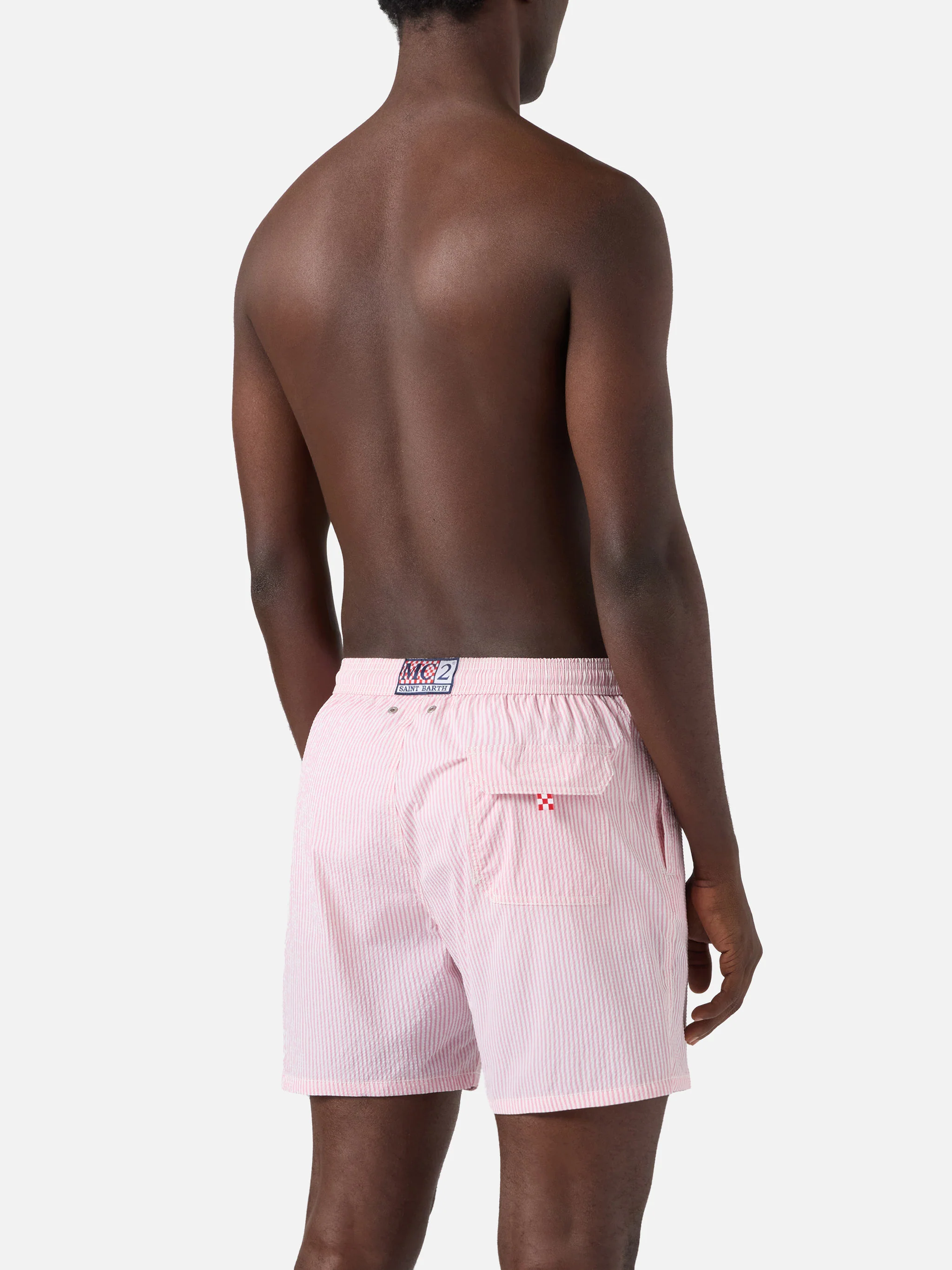 Patmos seersucker striped swim shorts in pink and white - Image 5