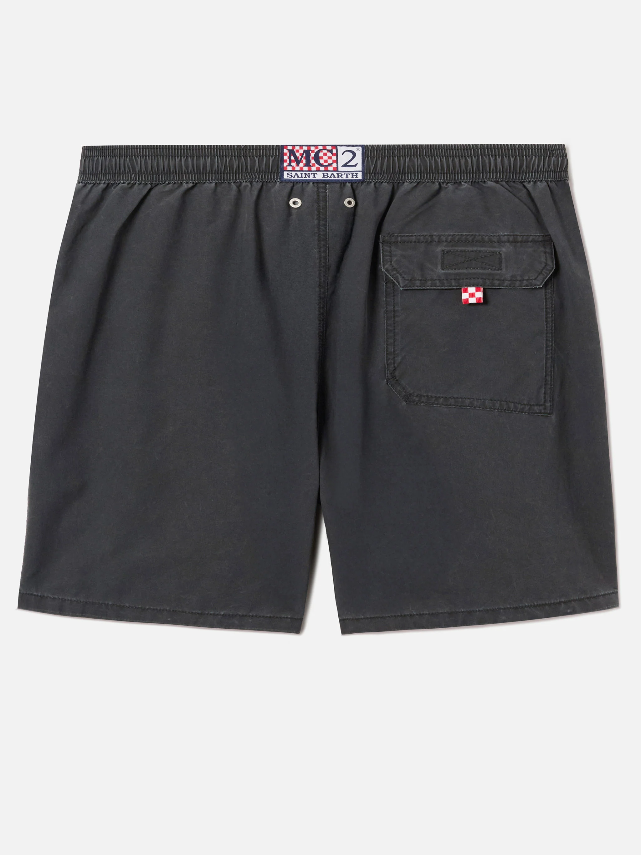 Patmos swim shorts in black with used effect and logo embroidery - Image 2