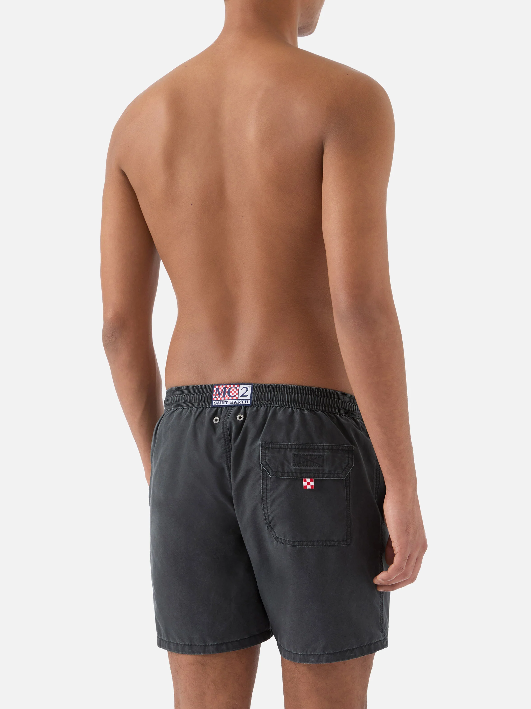Patmos swim shorts in black with used effect and logo embroidery - Image 5